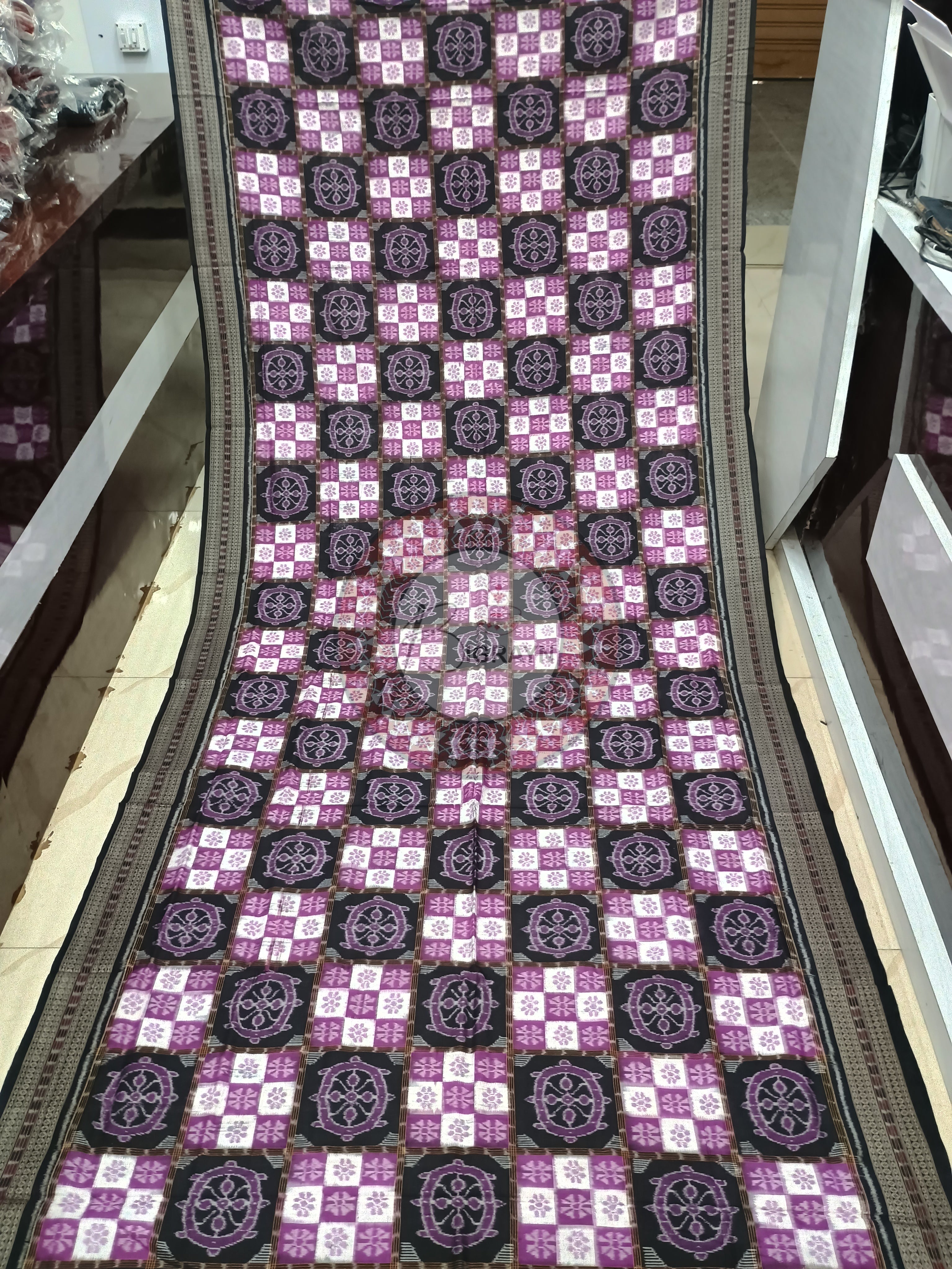 Purple Black Konark Wheel Odisha Handloom Sambalpuri Cotton Saree