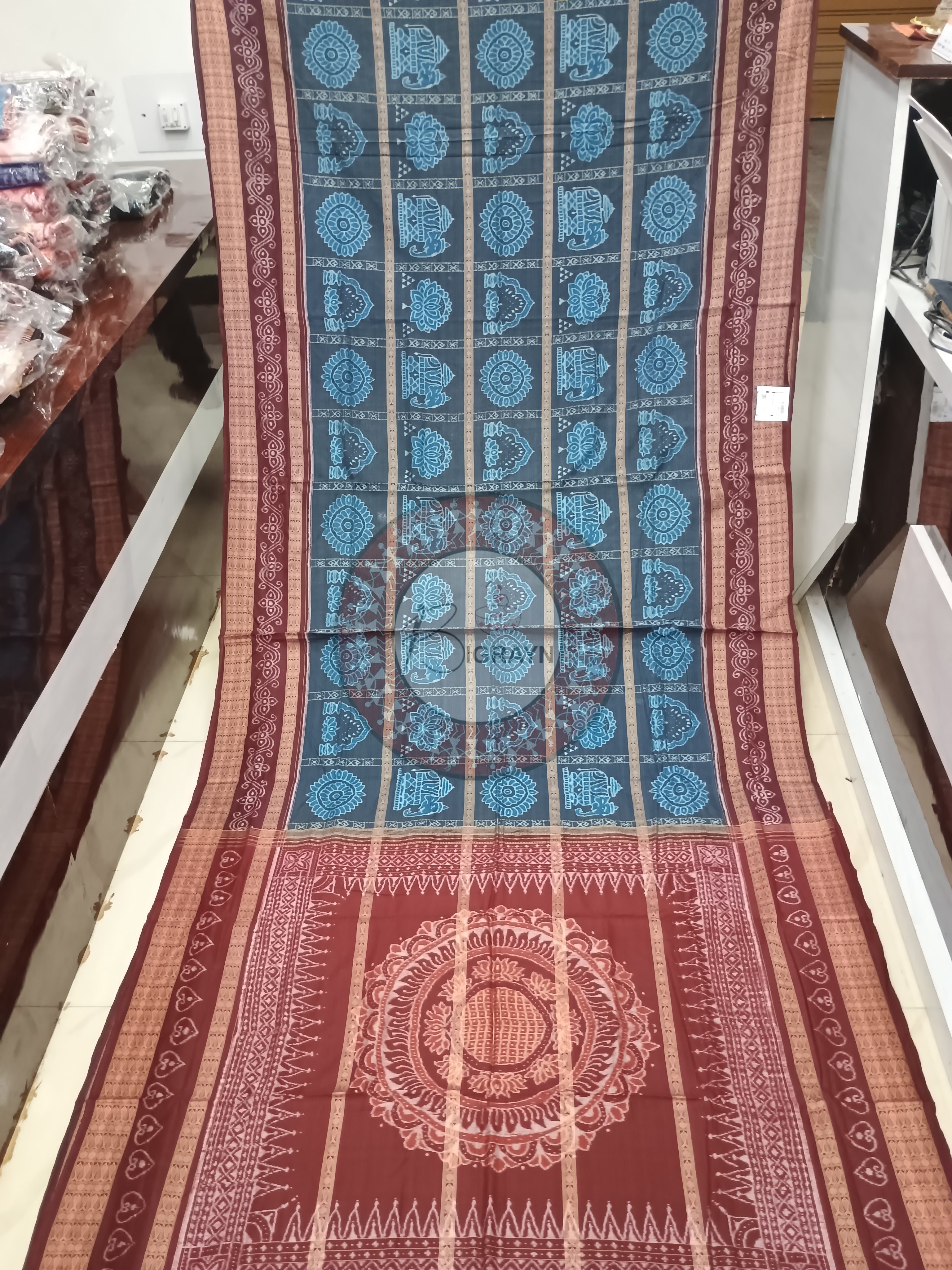Blue Maroon Jhoti Odisha Handloom Sambalpuri Cotton Saree