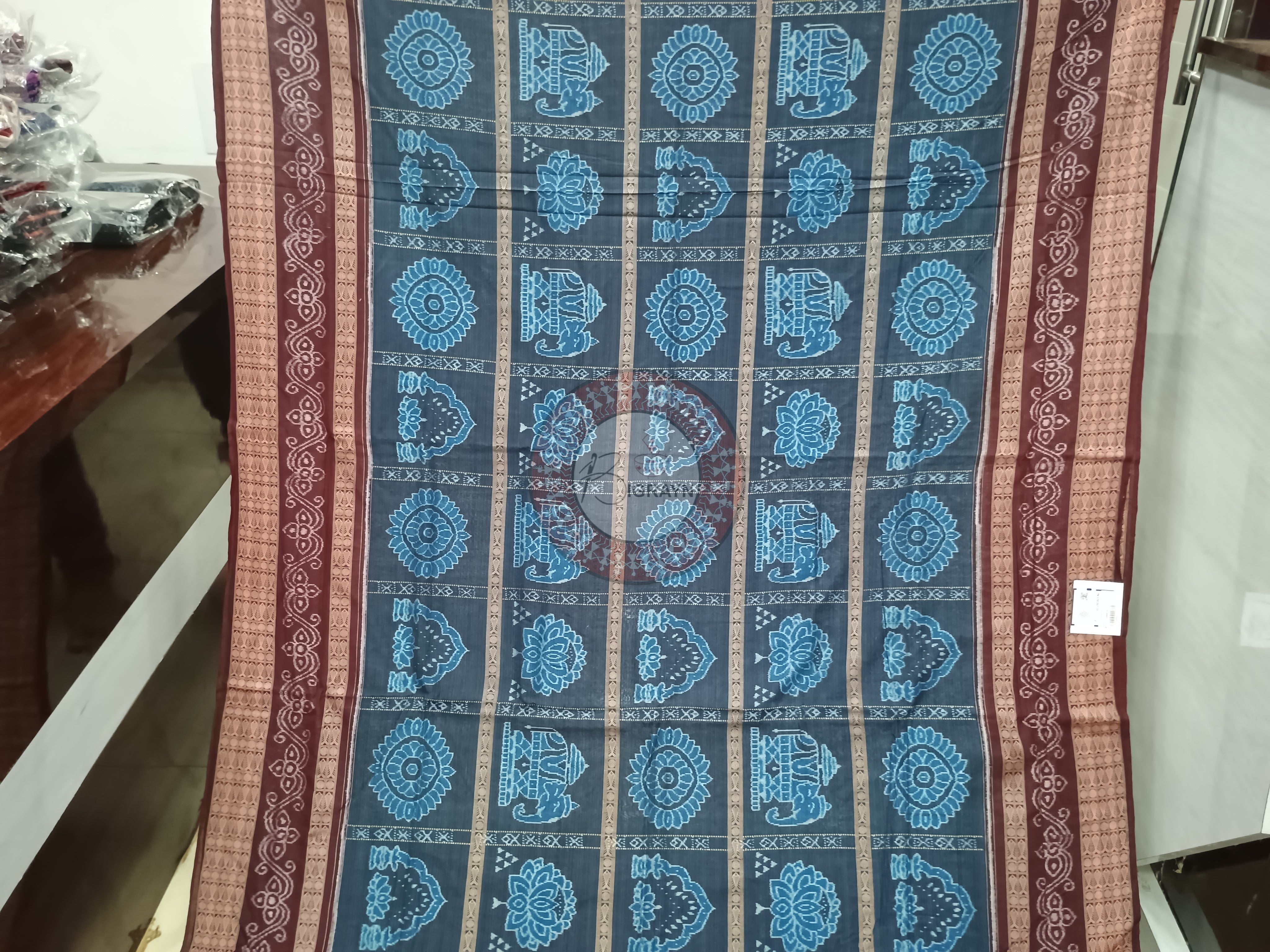 Blue Maroon Jhoti Odisha Handloom Sambalpuri Cotton Saree