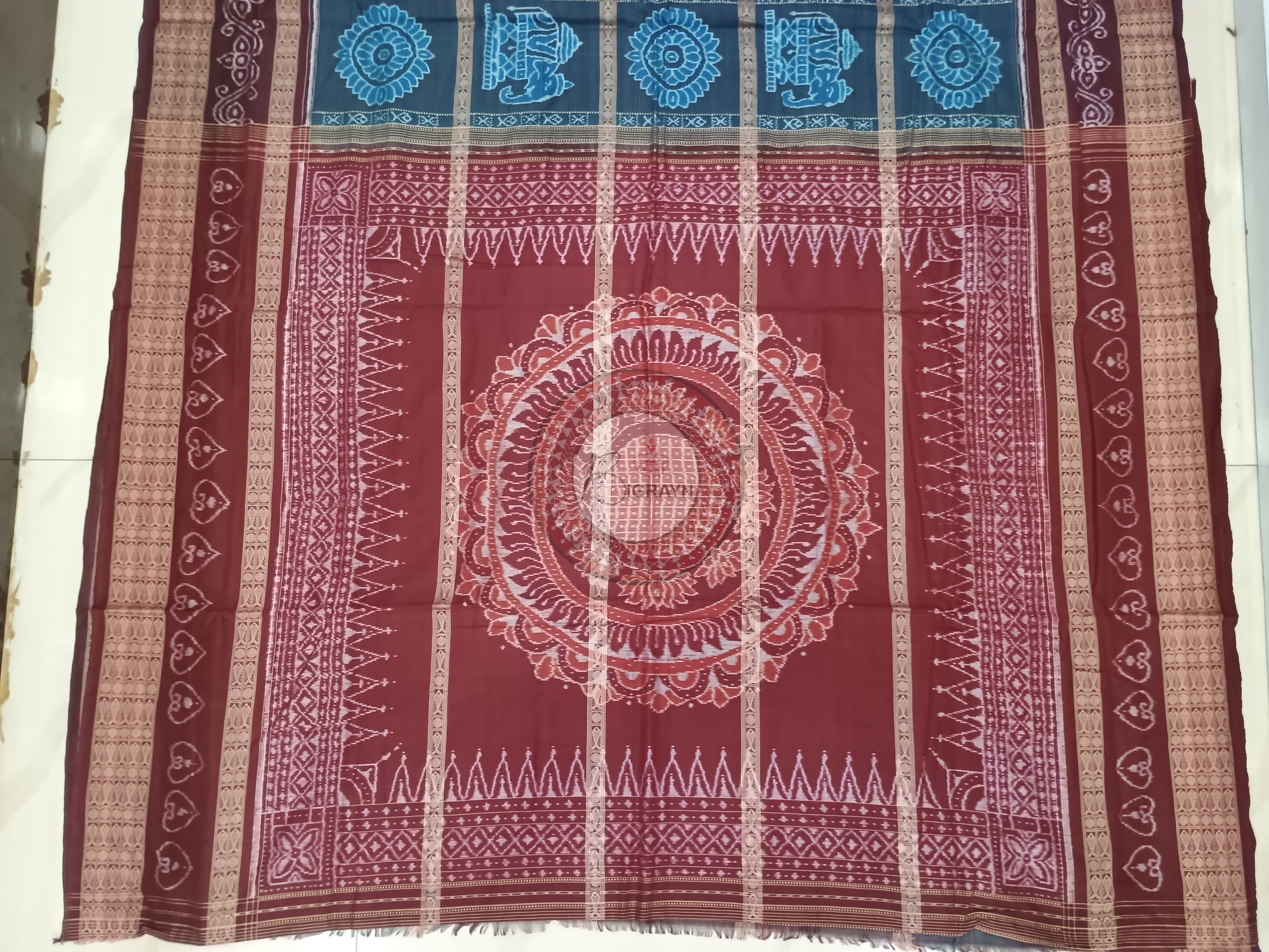Blue Maroon Jhoti Odisha Handloom Sambalpuri Cotton Saree