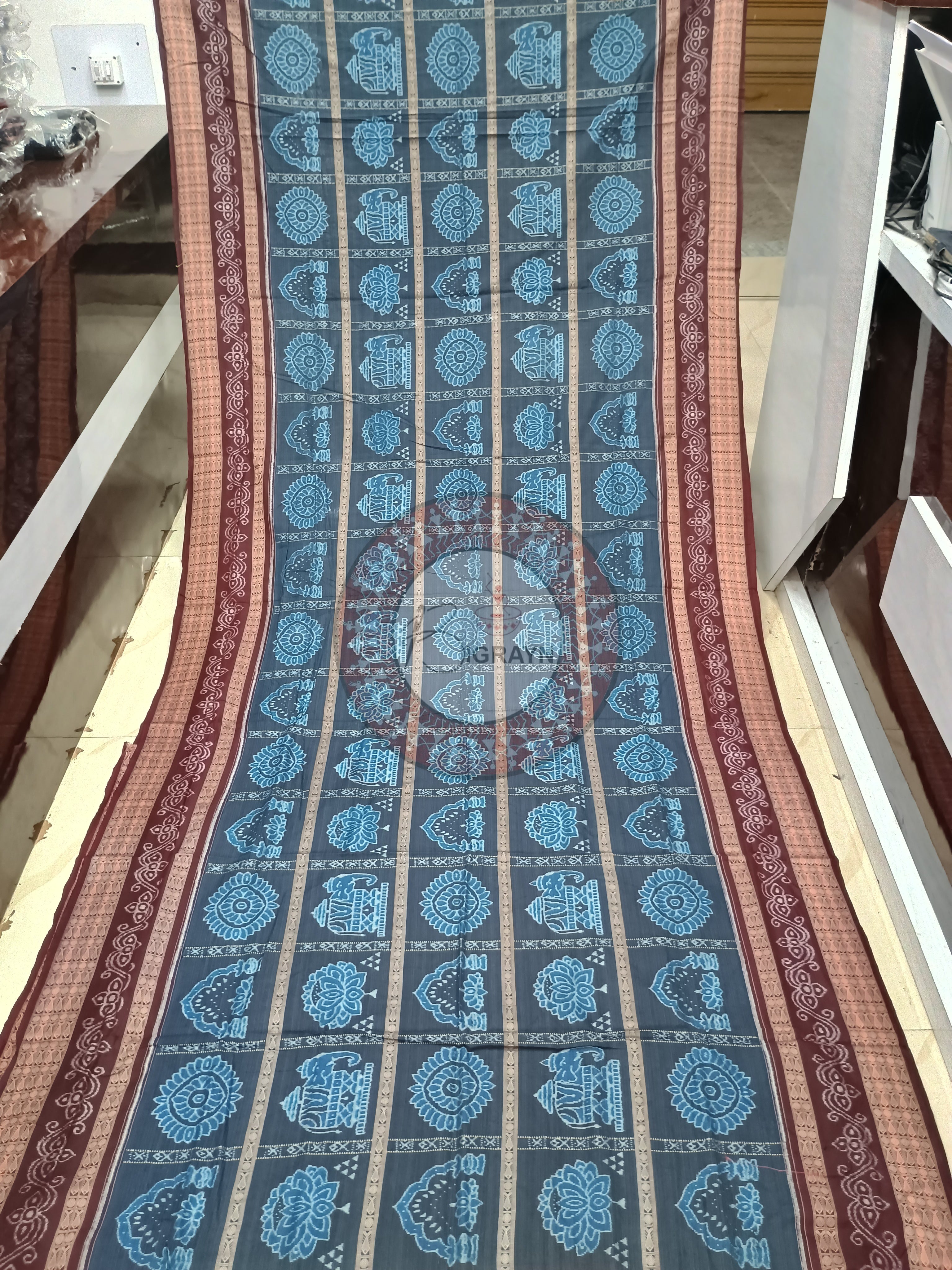 Blue Maroon Jhoti Odisha Handloom Sambalpuri Cotton Saree