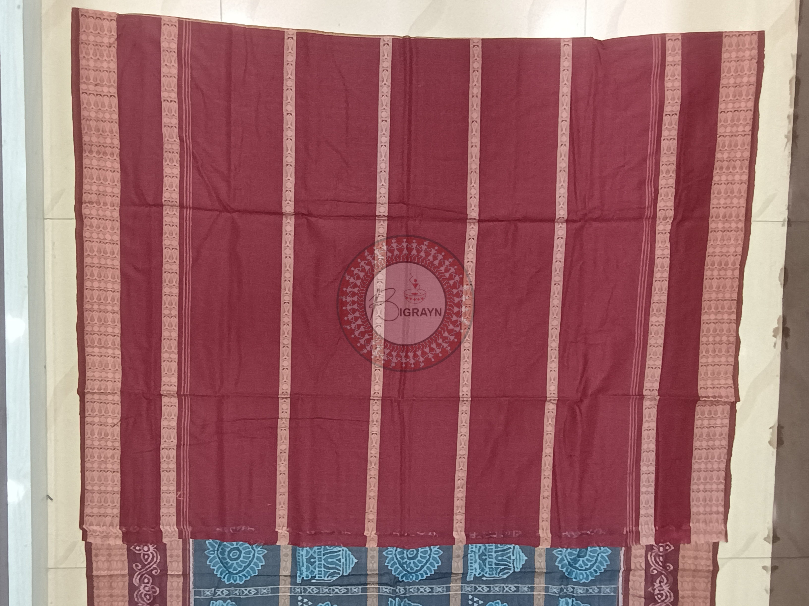 Blue Maroon Jhoti Odisha Handloom Sambalpuri Cotton Saree