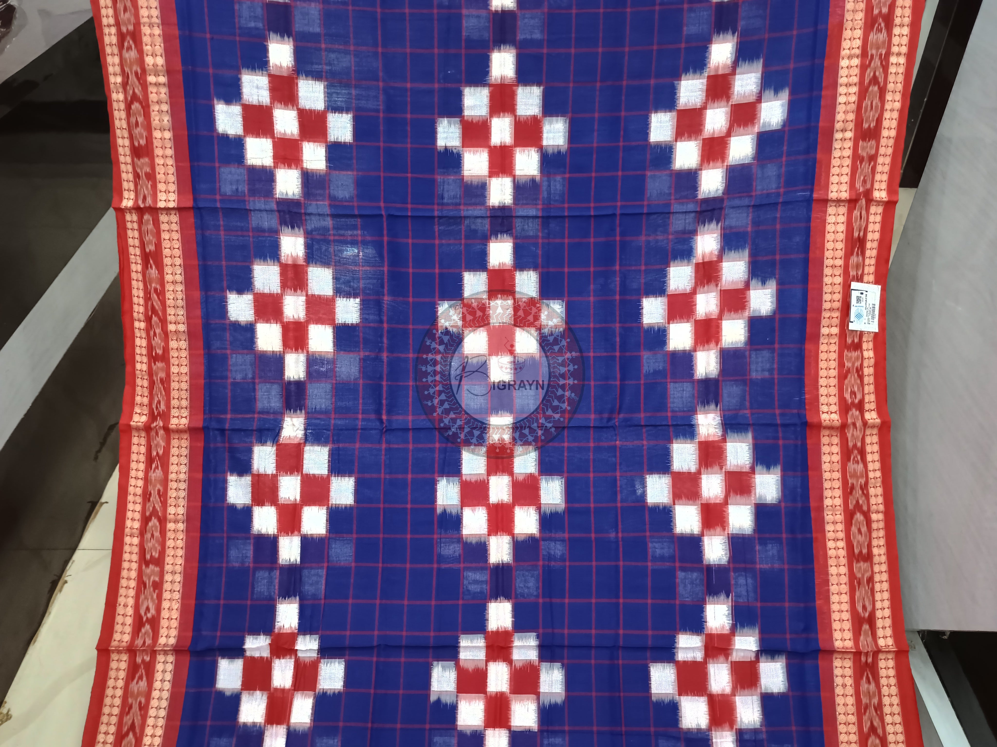 Blue Red Pasapali Odisha Handloom Sambalpuri Saree