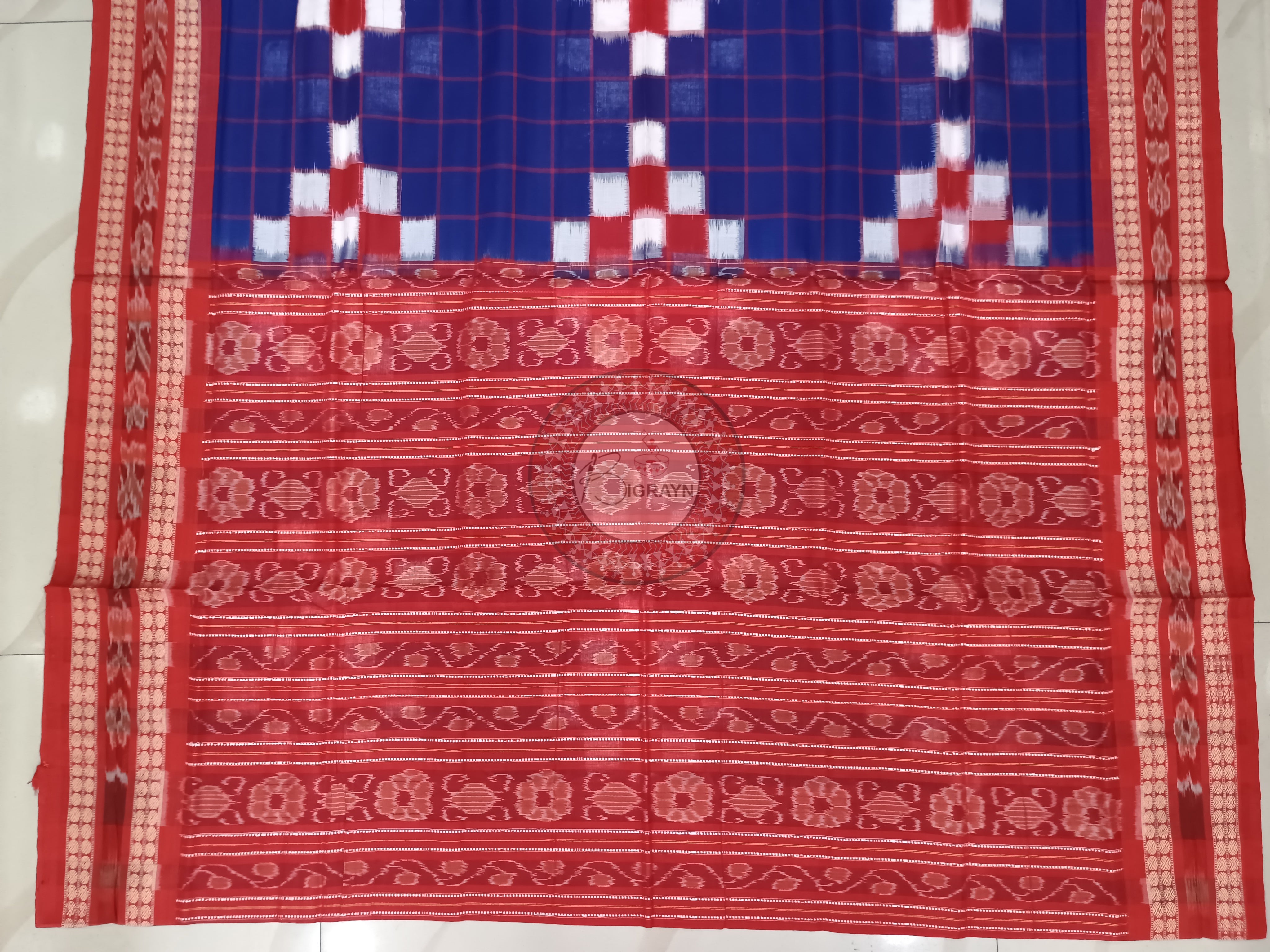 Blue Red Pasapali Odisha Handloom Sambalpuri Saree