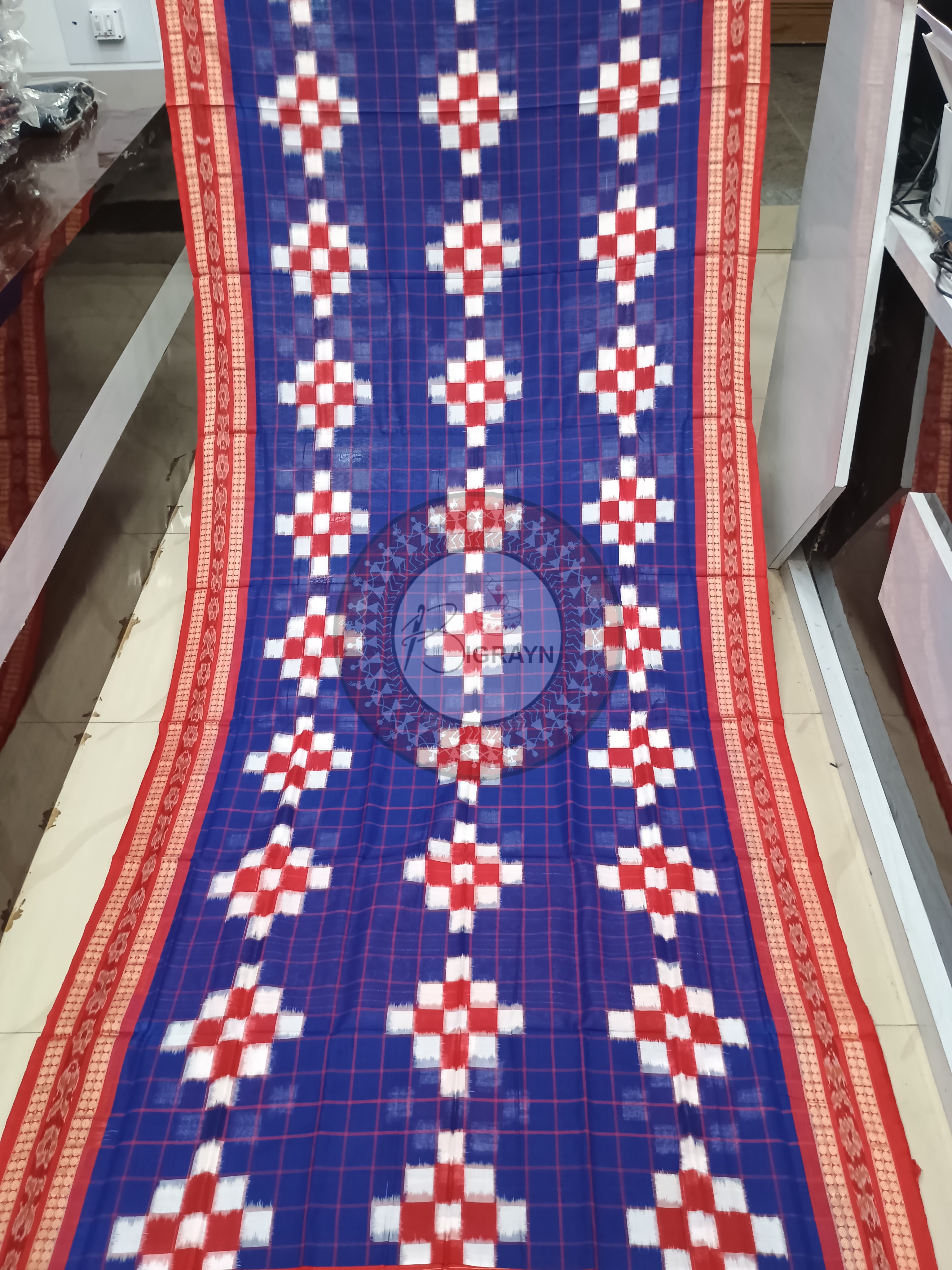 Blue Red Pasapali Odisha Handloom Sambalpuri Saree