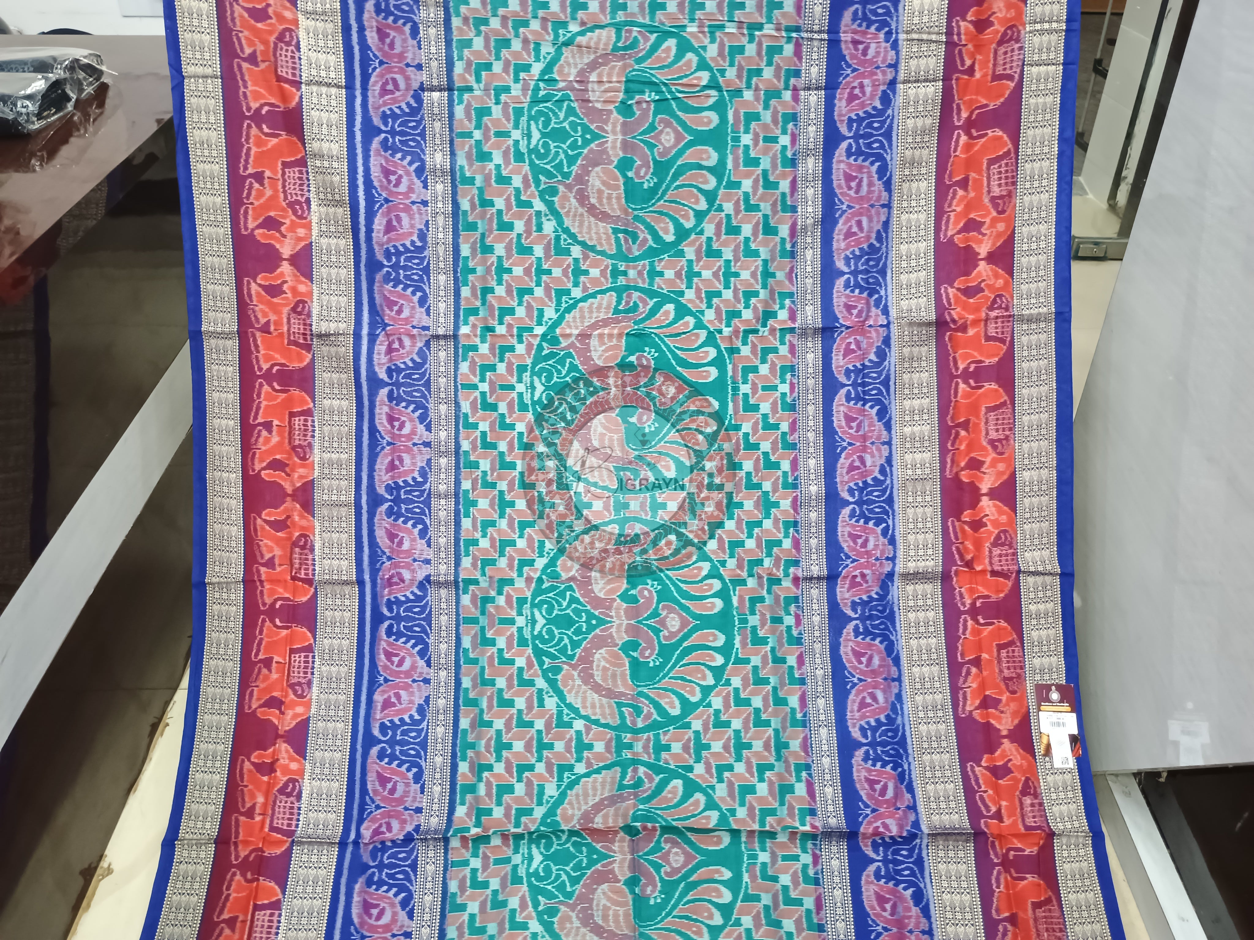 Sea Green Blue Peacock Odisha Handloom Sambalpuri Saree