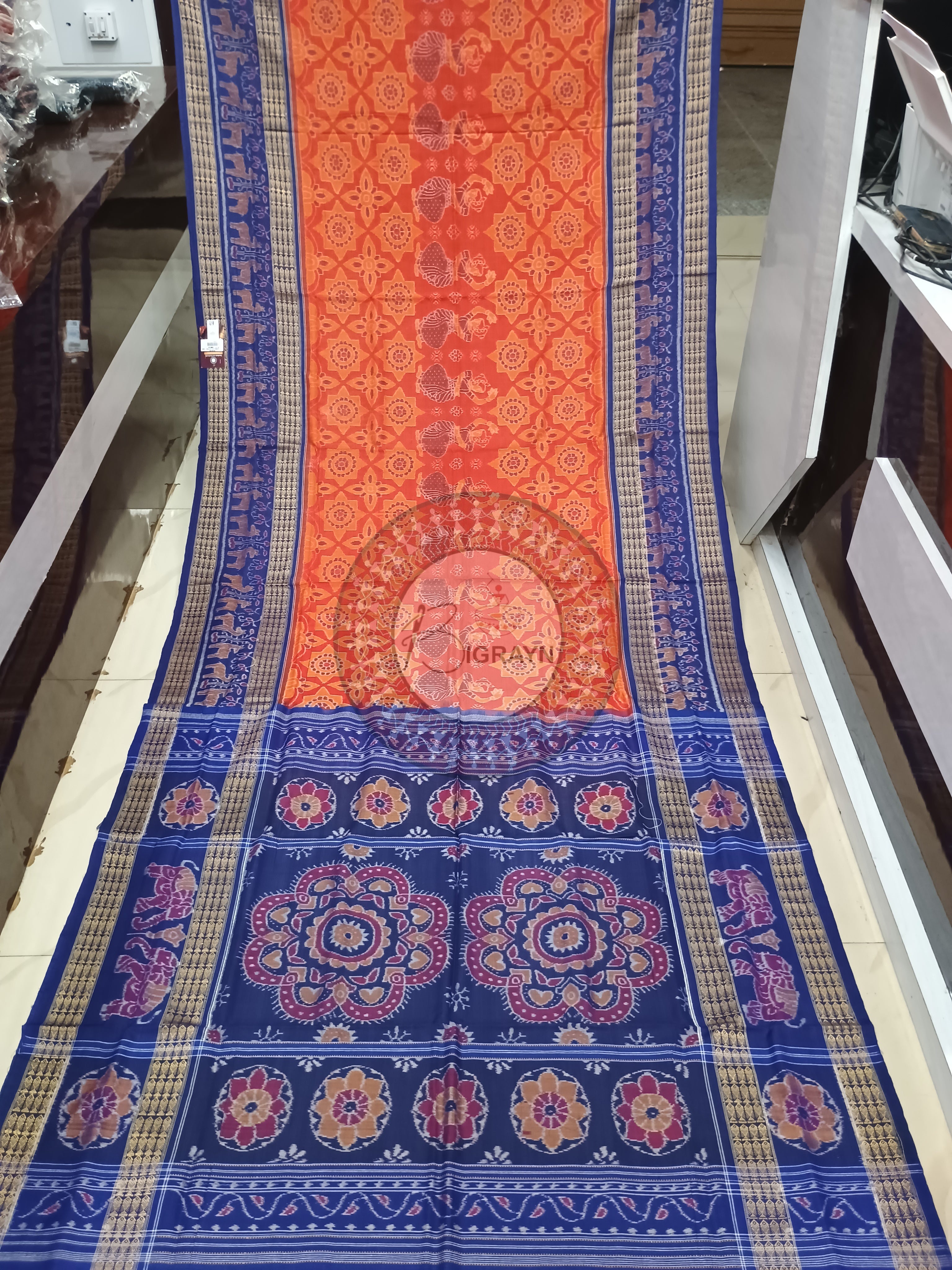 Red Blue Dancer Sambalpuri Cotton Saree