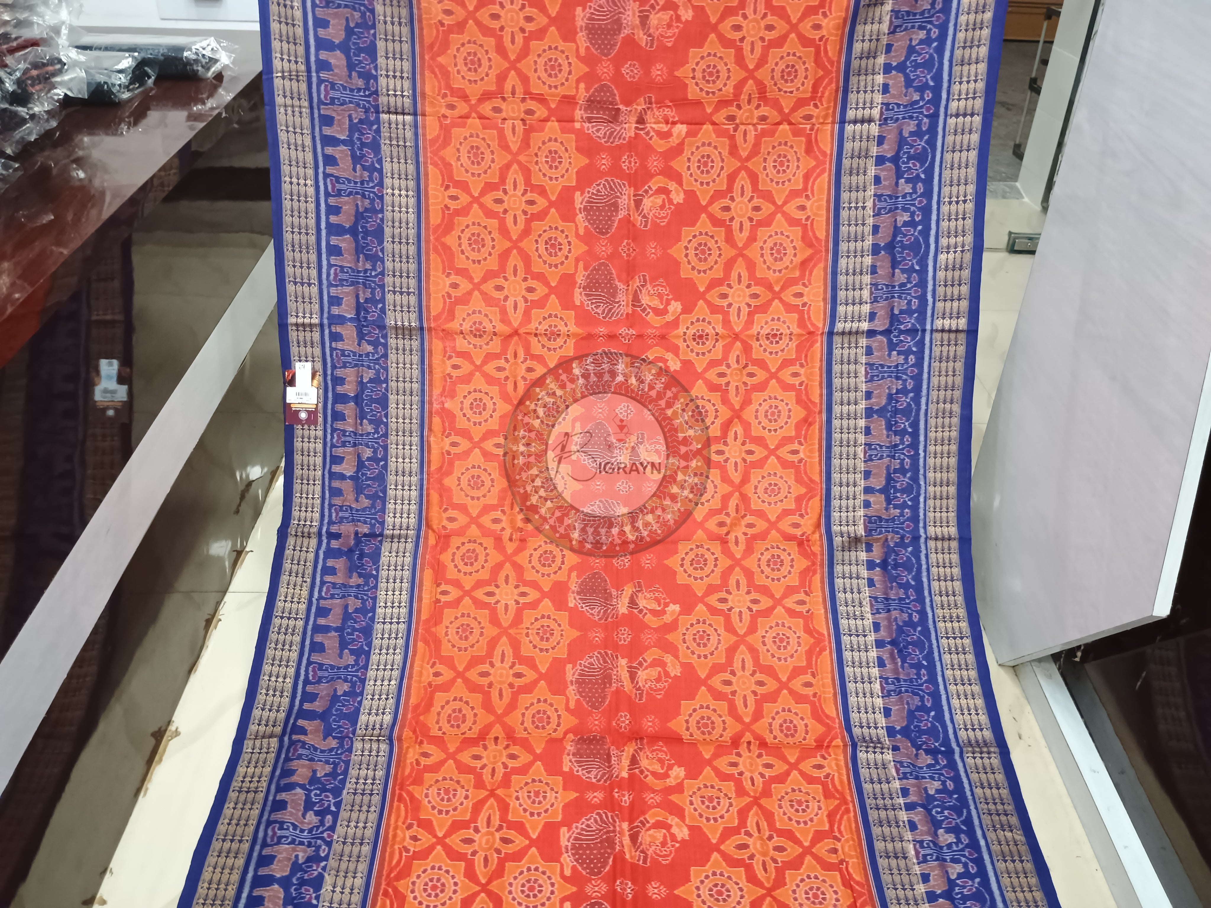 Red Blue Dancer Sambalpuri Cotton Saree