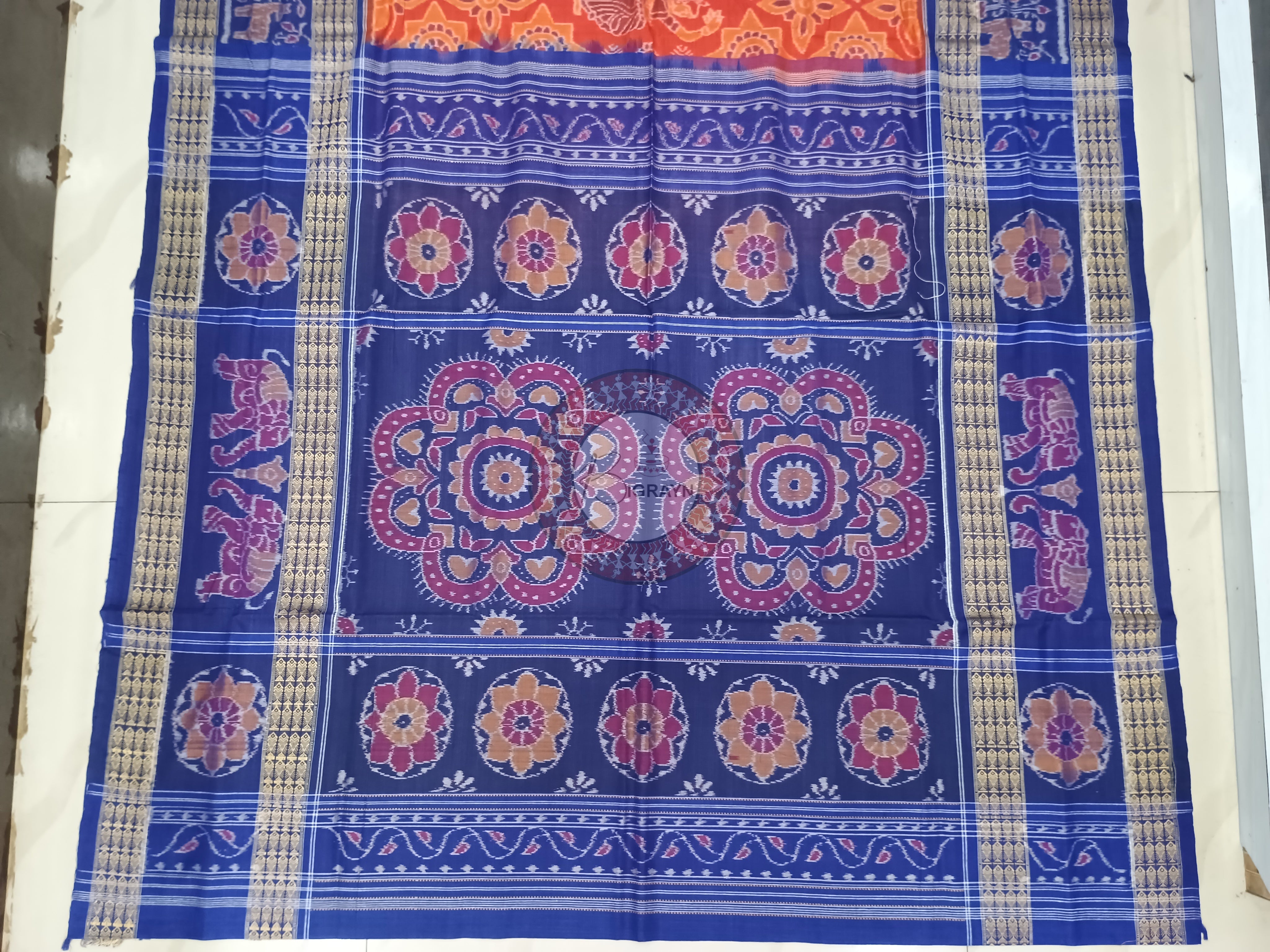 Red Blue Dancer Sambalpuri Cotton Saree