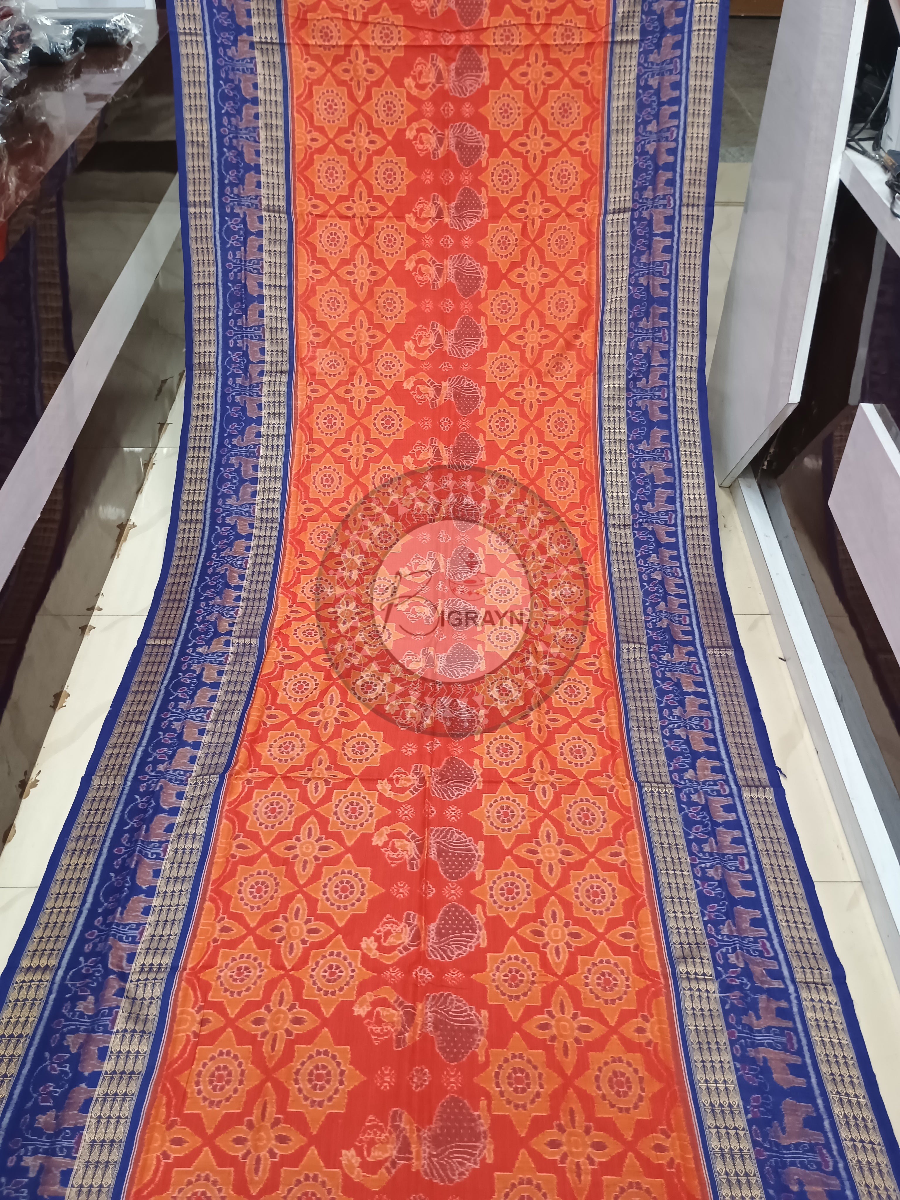 Red Blue Dancer Sambalpuri Cotton Saree