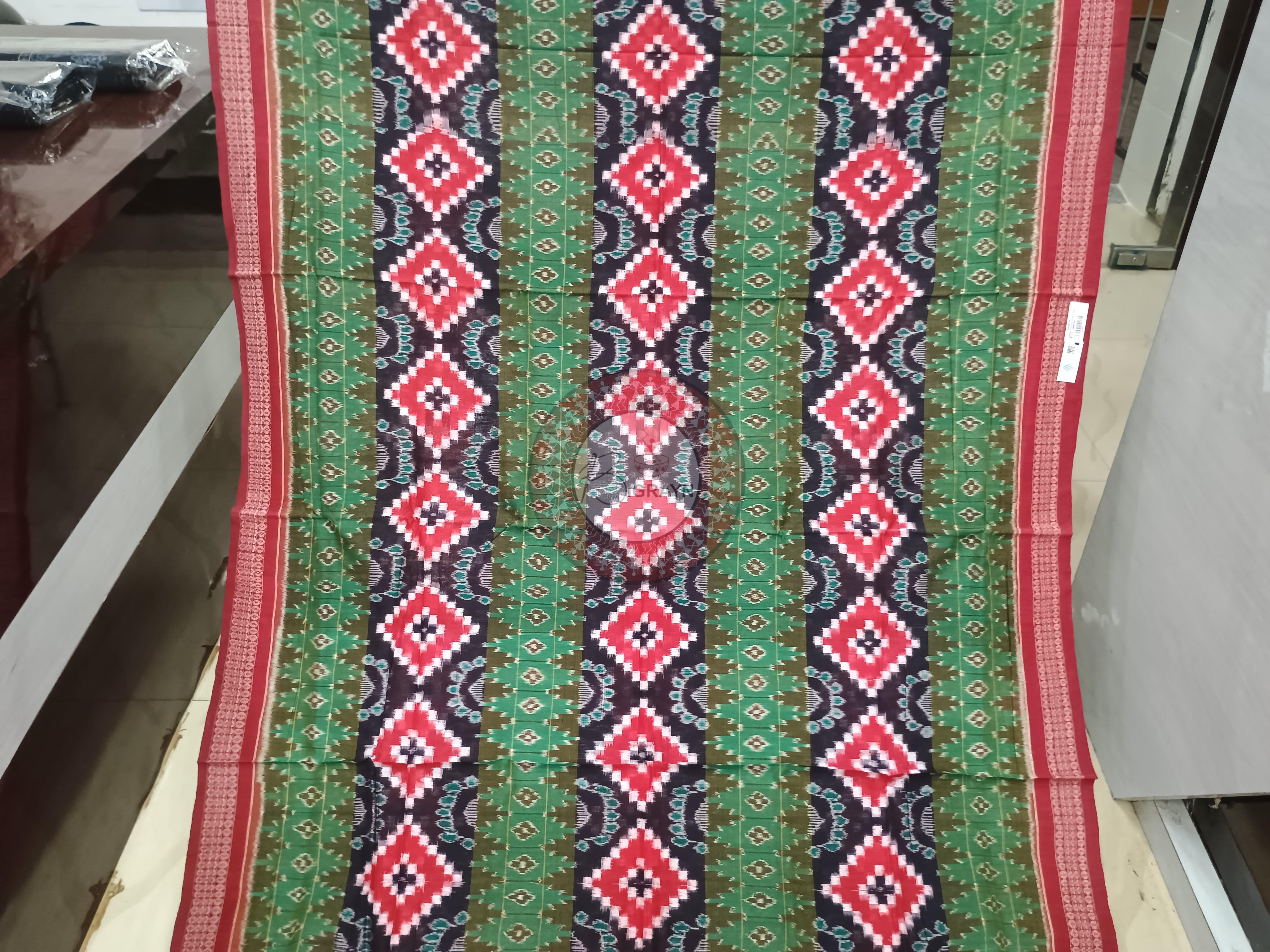 Olive Green Maroon Pasapali Sambalpuri Cotton Saree
