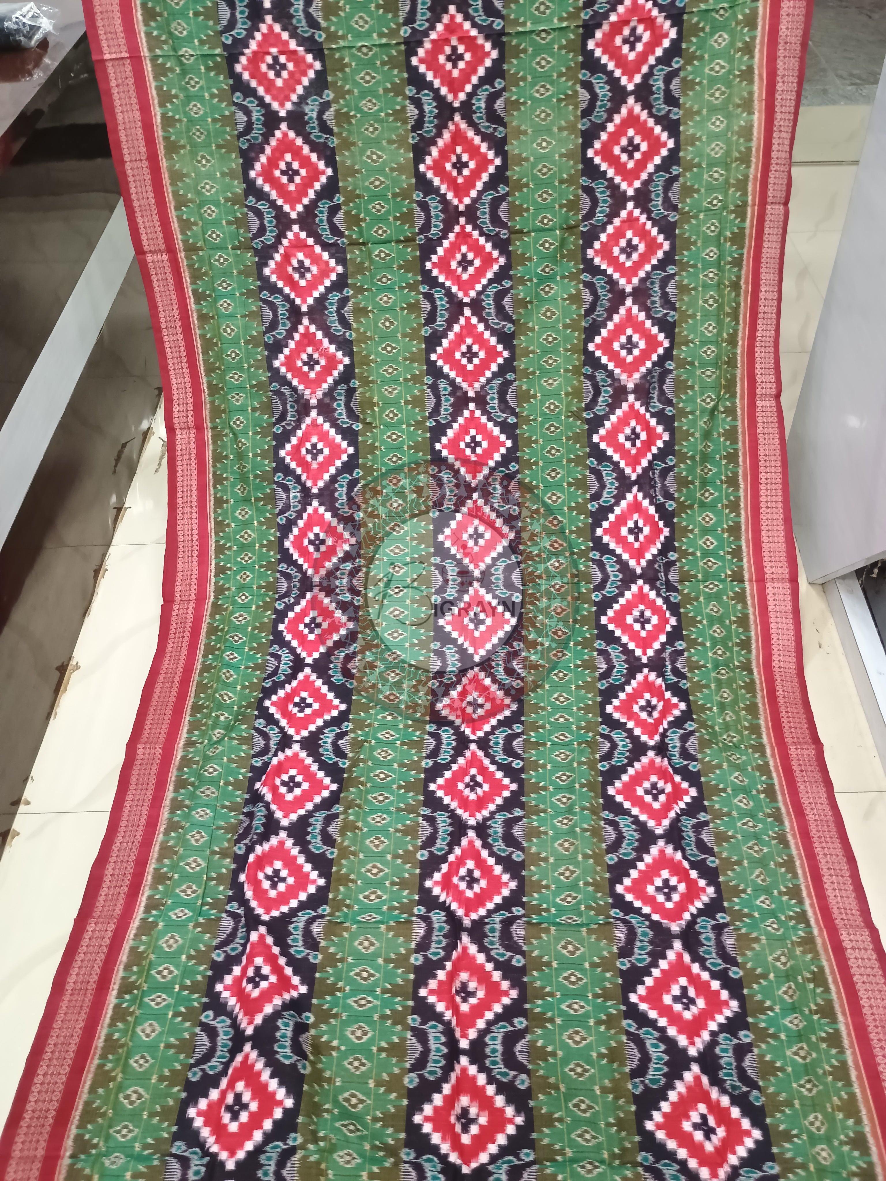 Olive Green Maroon Pasapali Sambalpuri Cotton Saree