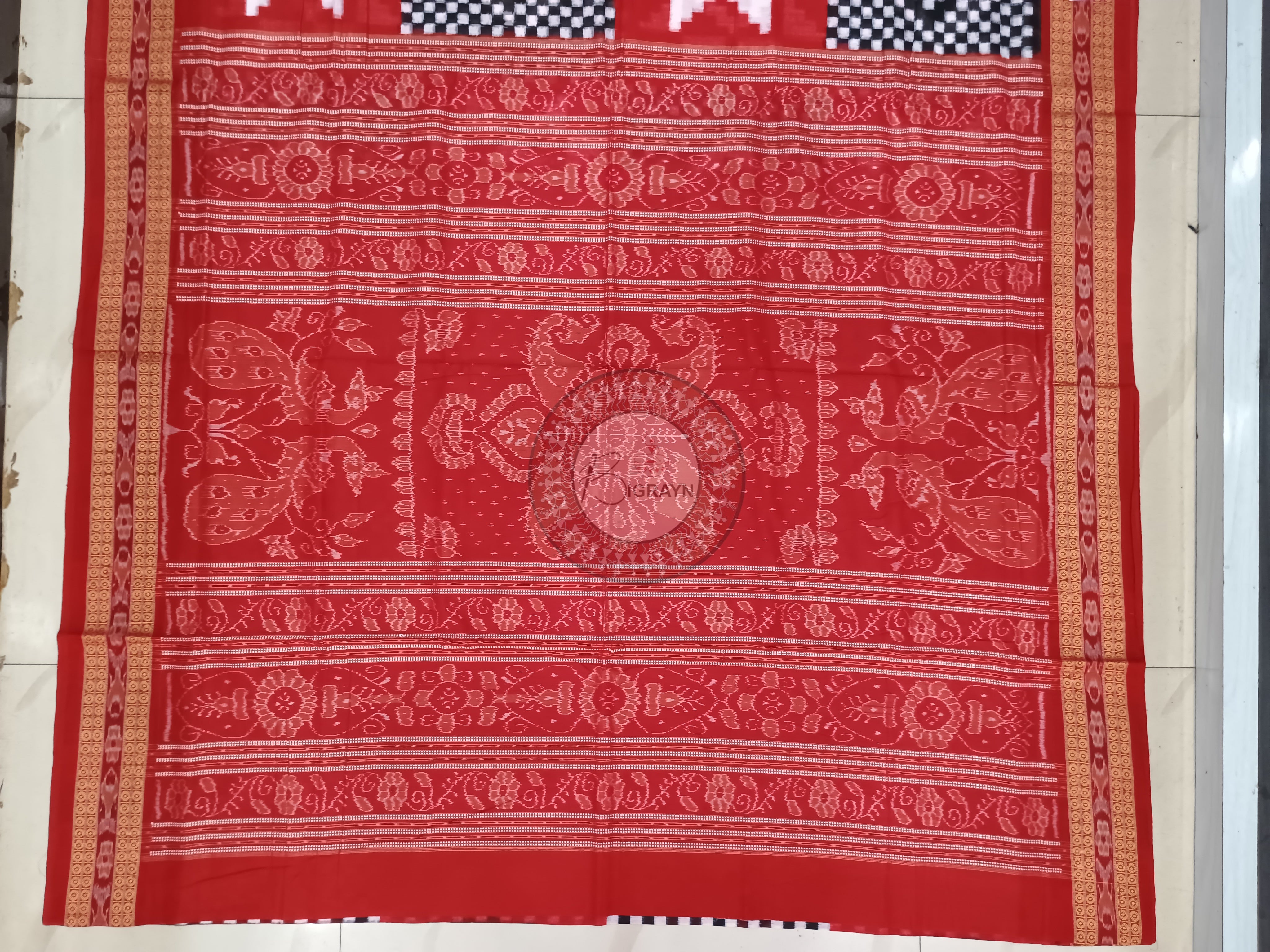 Black White Red Pasapali Sambalpuri Cotton Saree