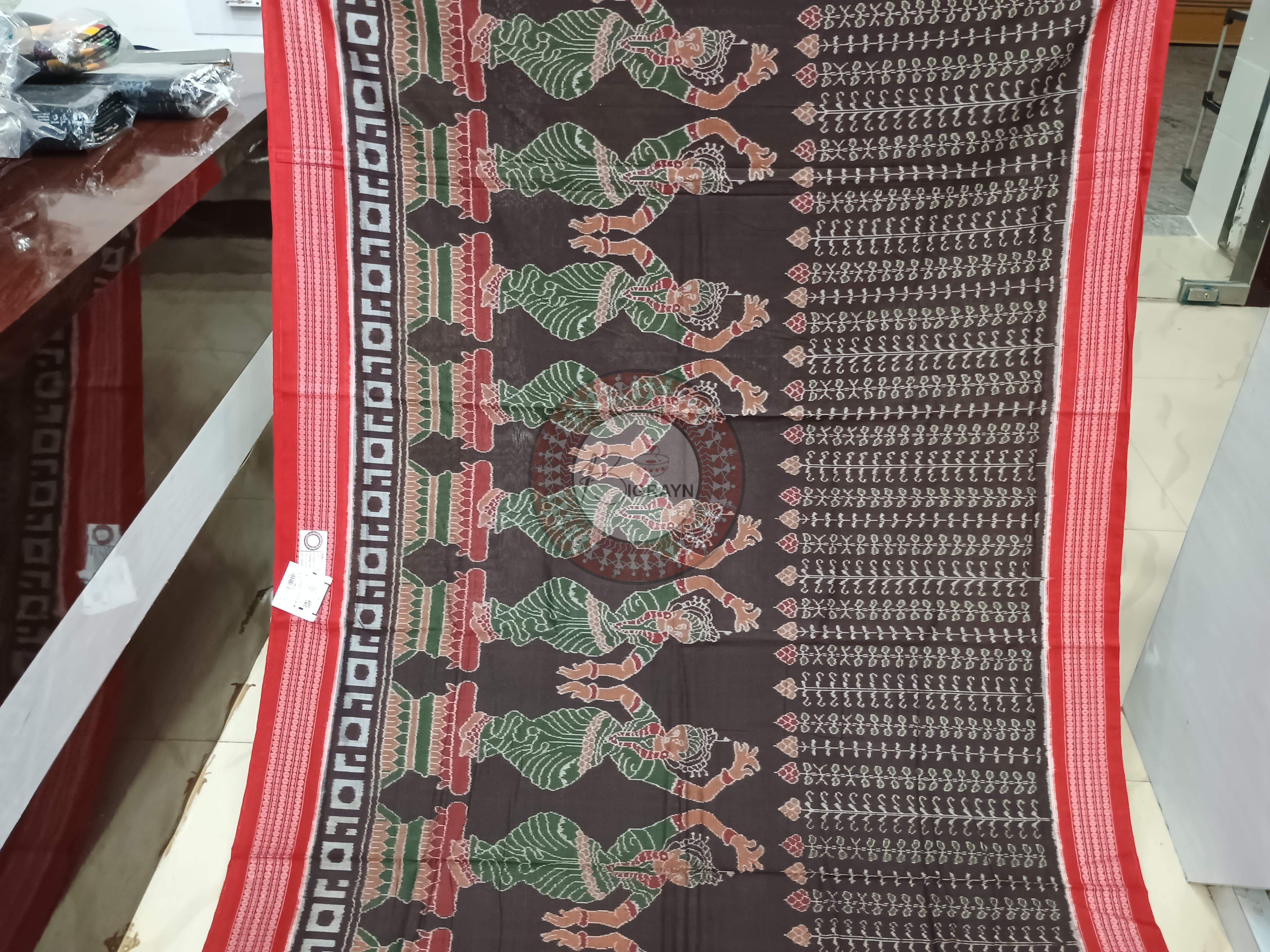 Coffe Red Odissi Dancer Sambalpuri Cotton Saree