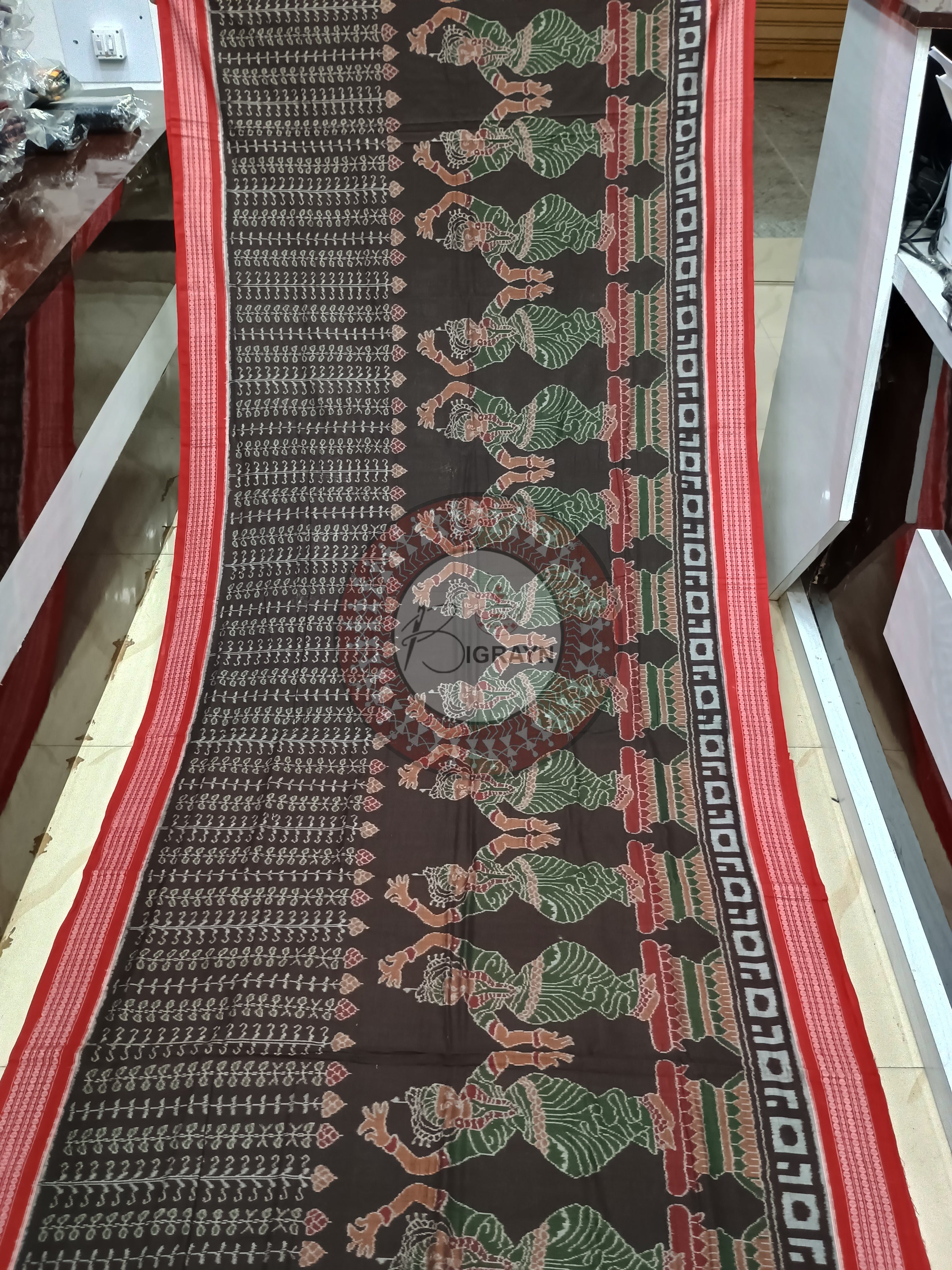 Coffe Red Odissi Dancer Sambalpuri Cotton Saree
