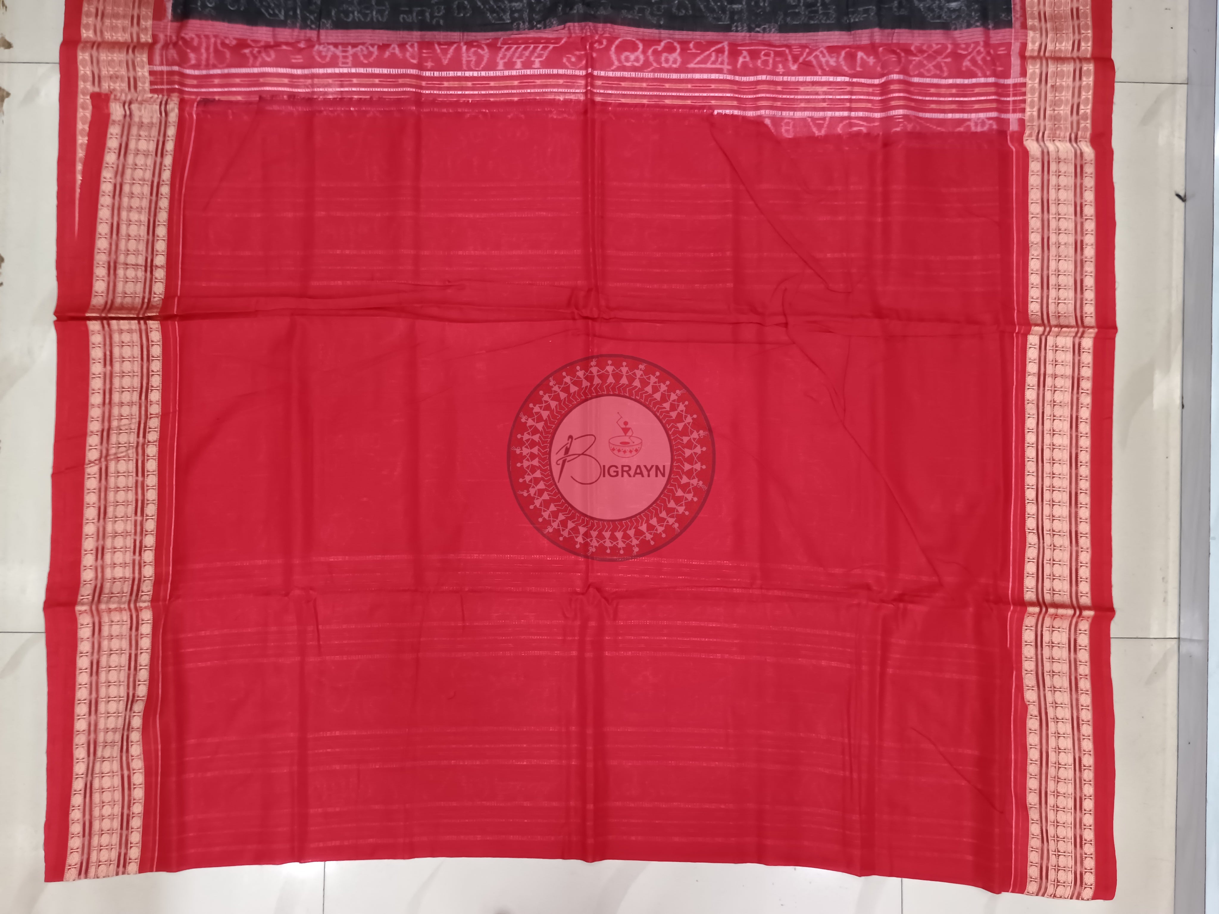 Black Red Mathematical Sambalpuri Cotton Saree