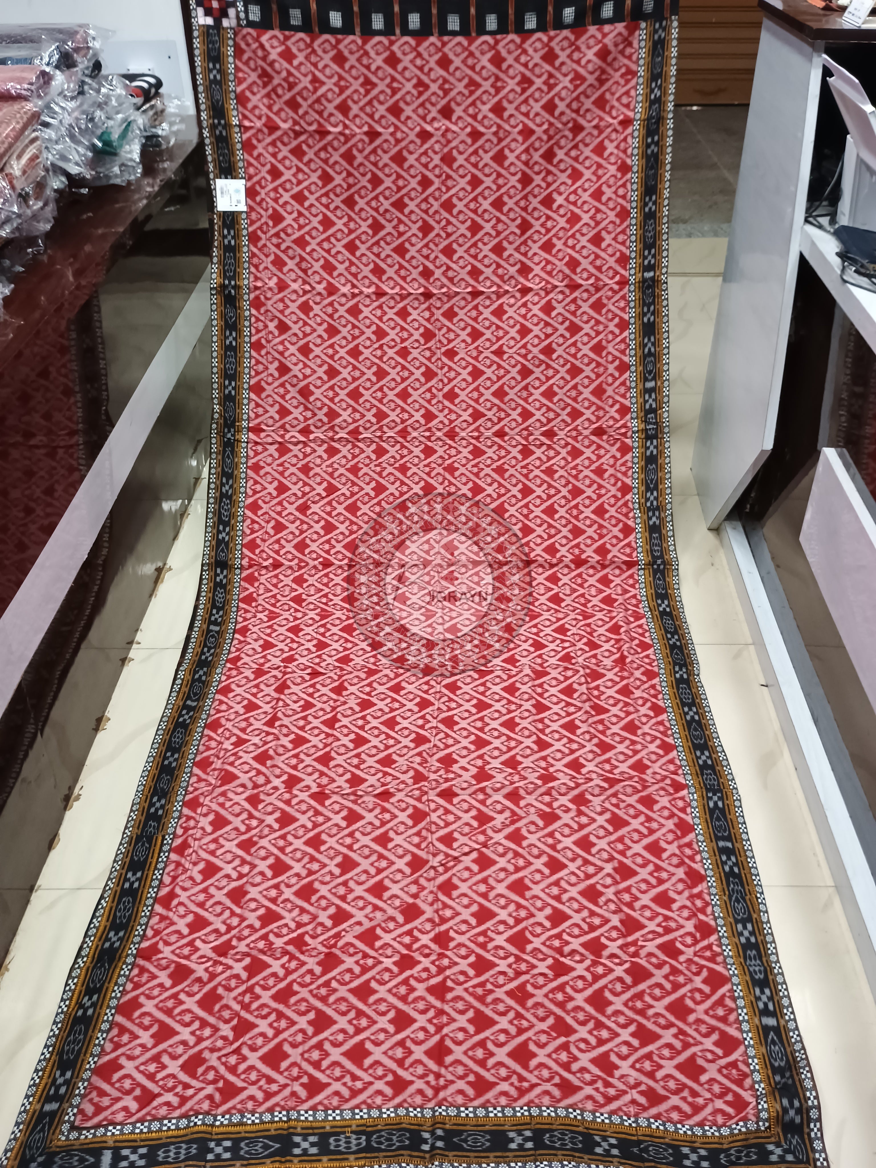 Red Black Patch Work Odisha Handloom Sambalpuri Cotton Saree