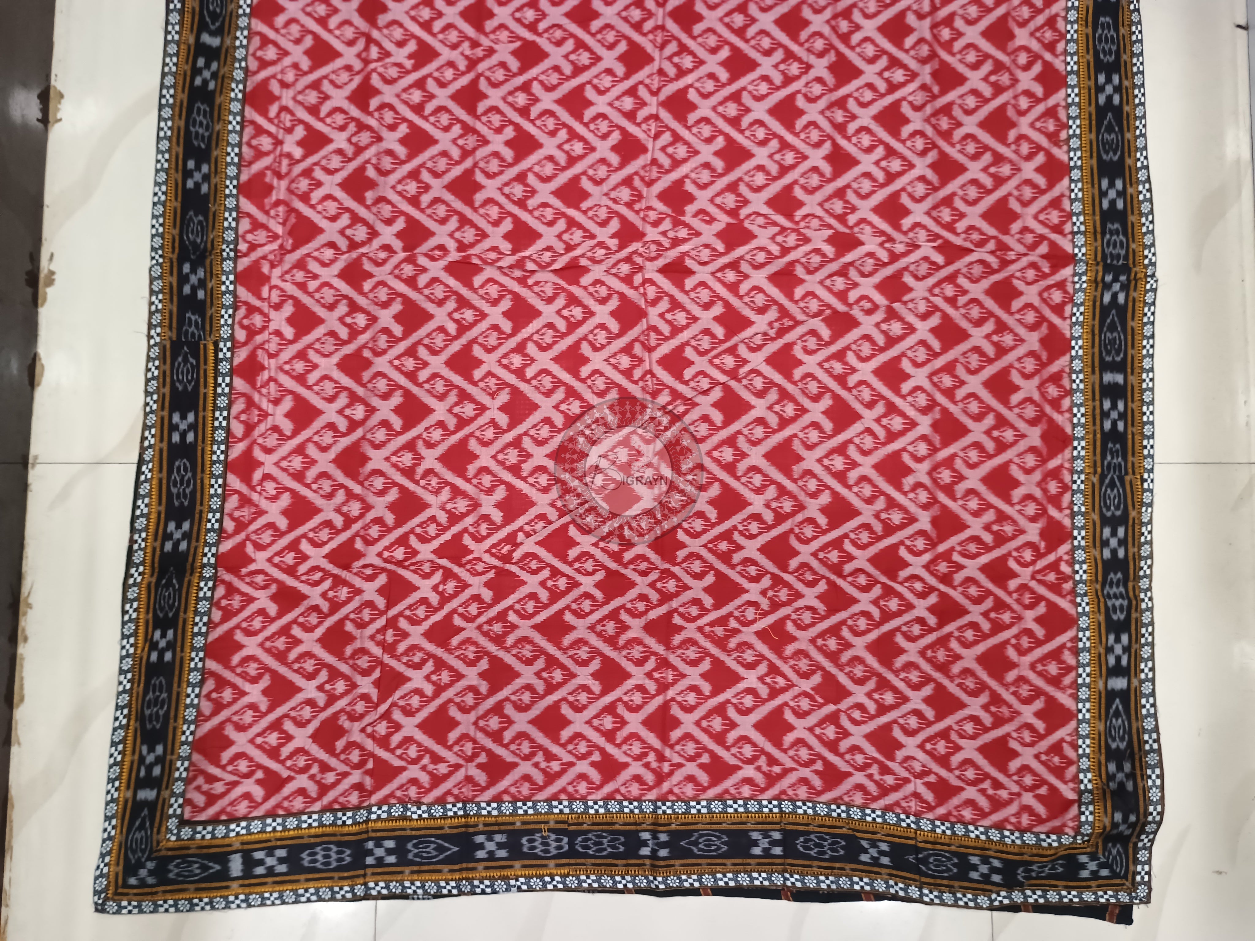 Red Black Patch Work Odisha Handloom Sambalpuri Cotton Saree
