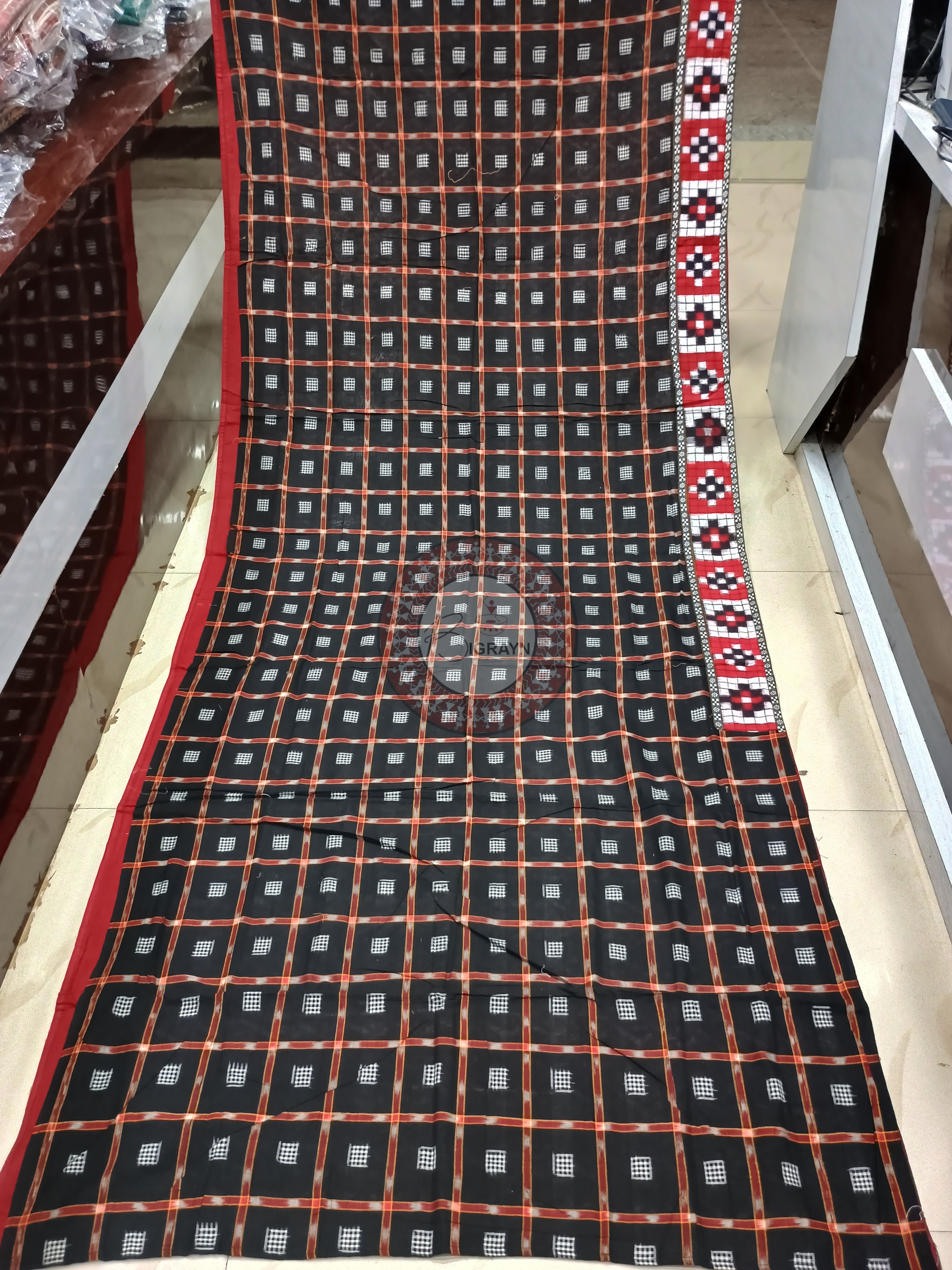Red Black Patch Work Odisha Handloom Sambalpuri Cotton Saree
