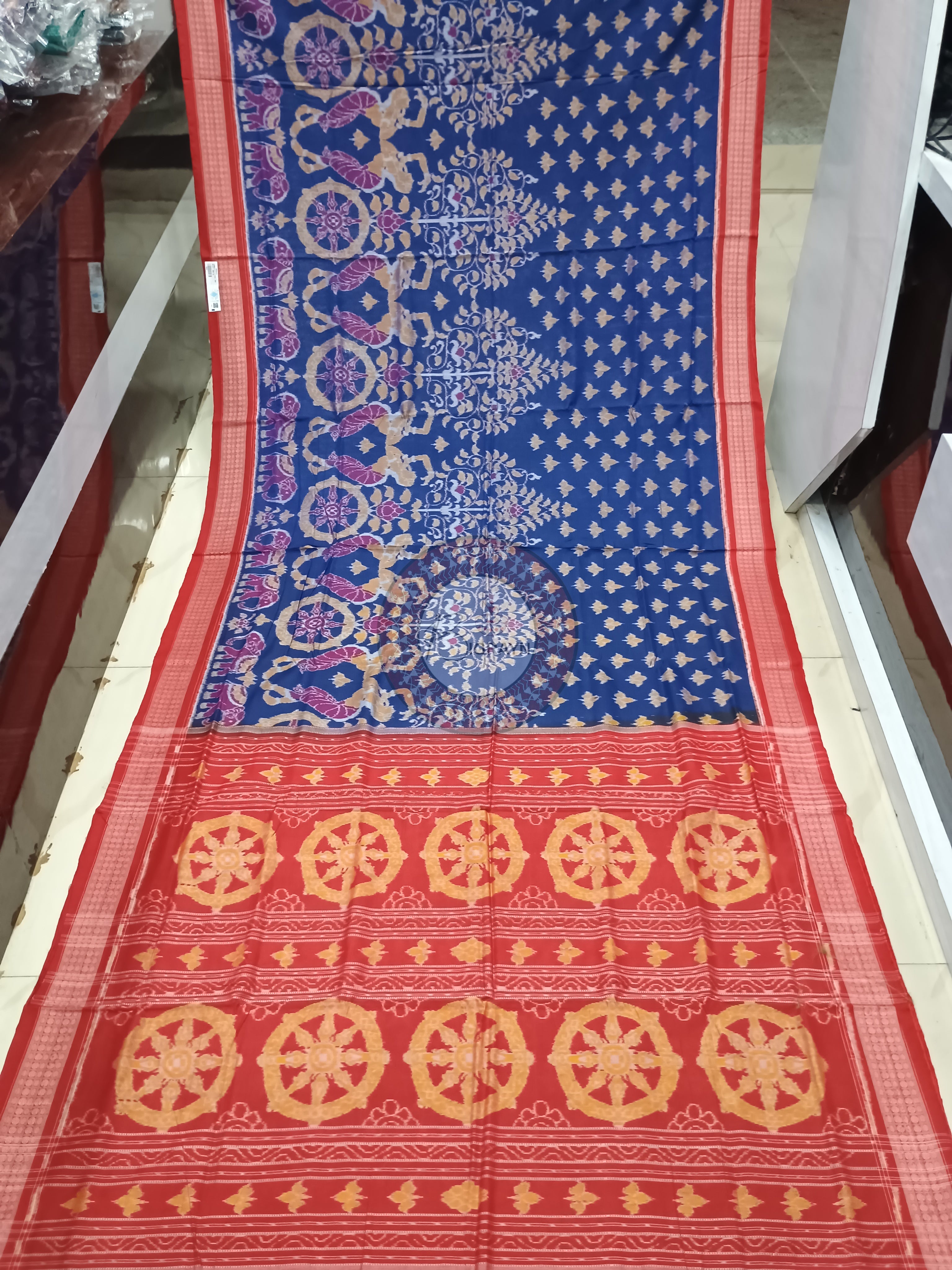 Blue Red Scot Dancer Odisha Handloom Sambalpuri Cotton Saree