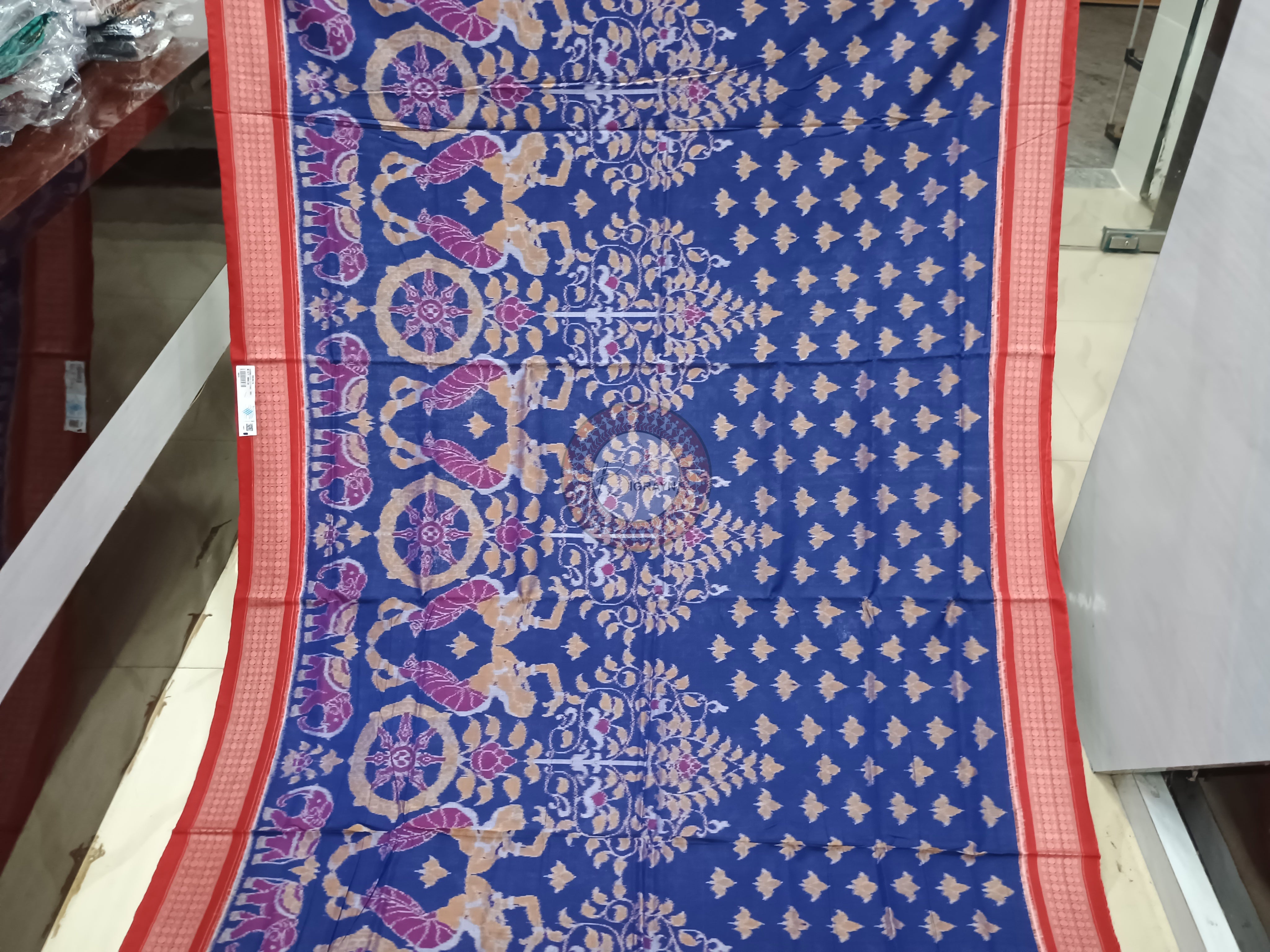 Blue Red Scot Dancer Odisha Handloom Sambalpuri Cotton Saree