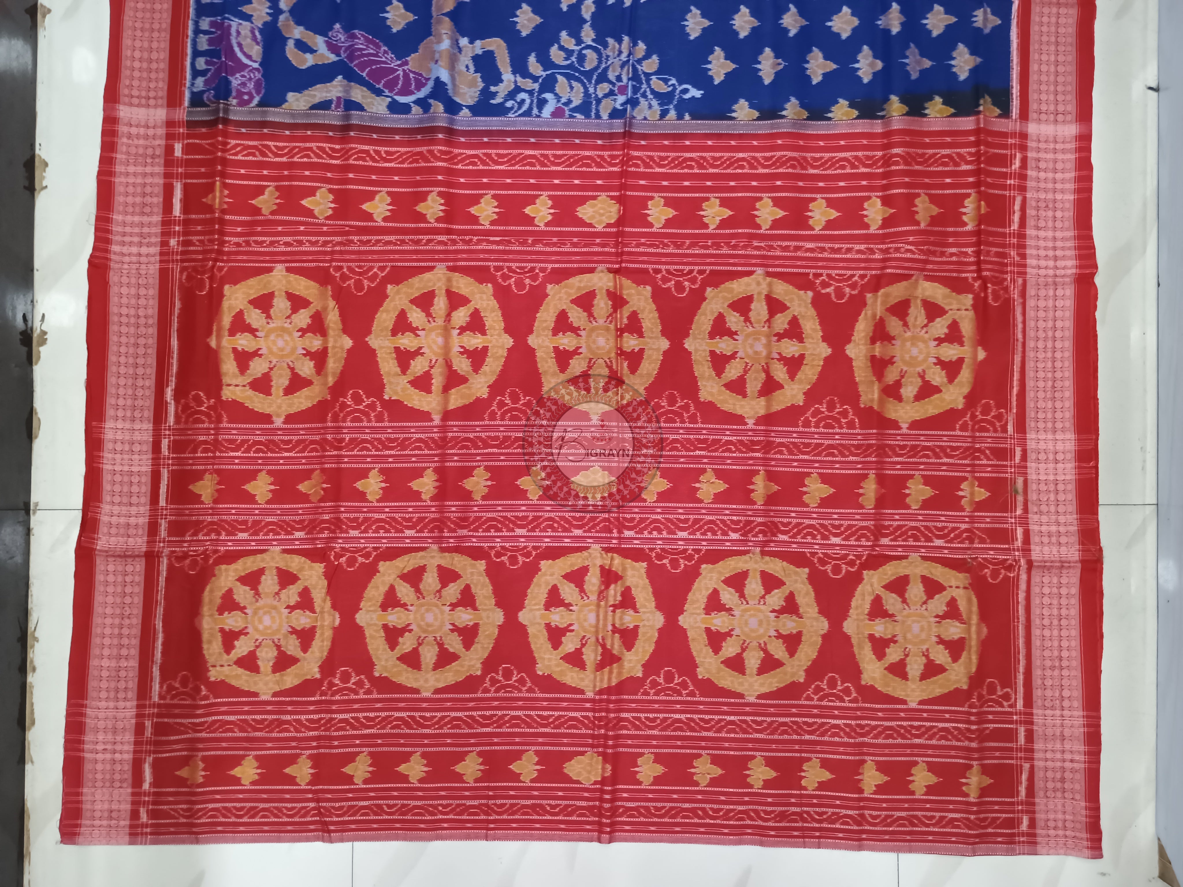 Blue Red Scot Dancer Odisha Handloom Sambalpuri Cotton Saree