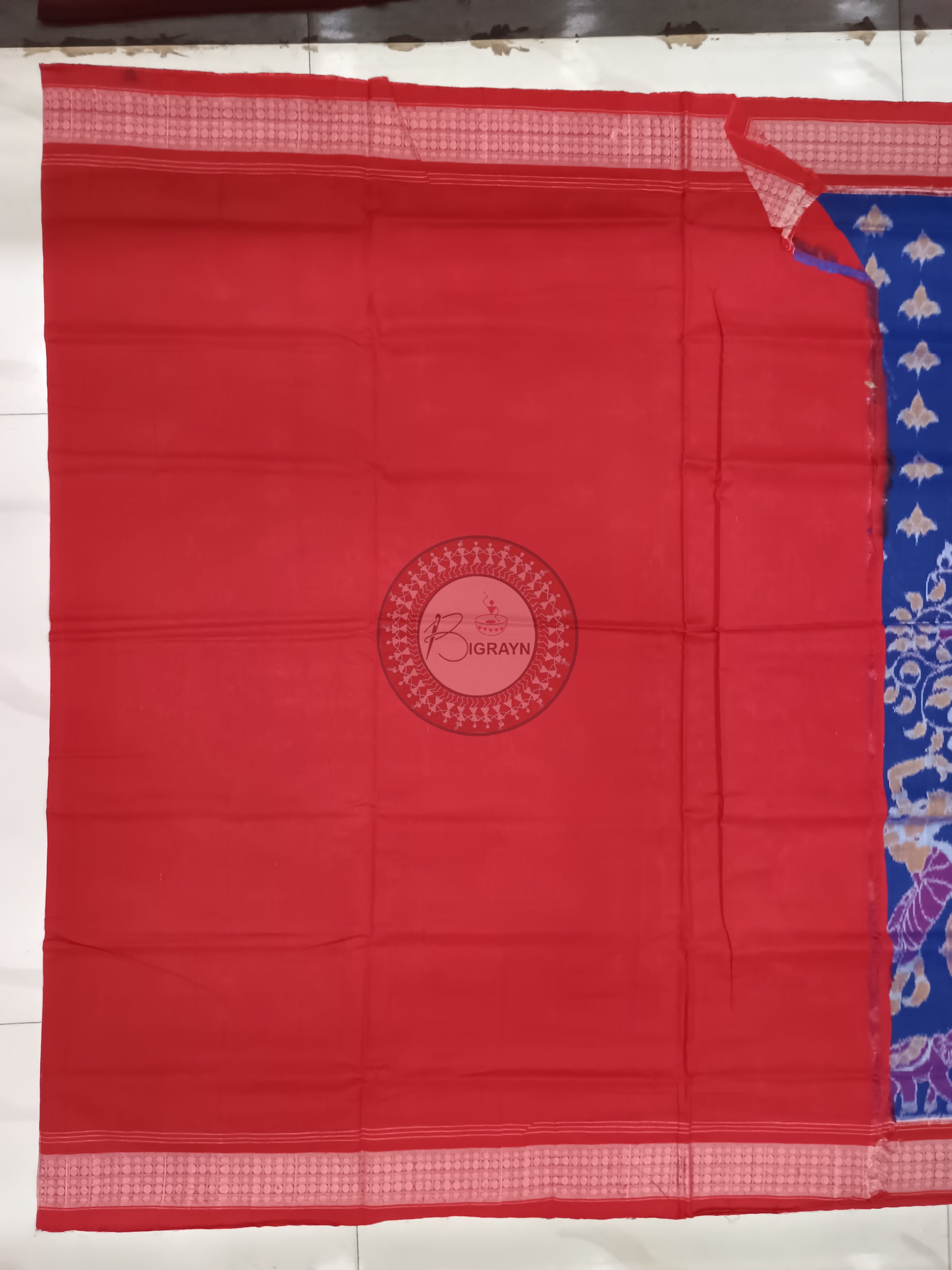 Blue Red Scot Dancer Odisha Handloom Sambalpuri Cotton Saree