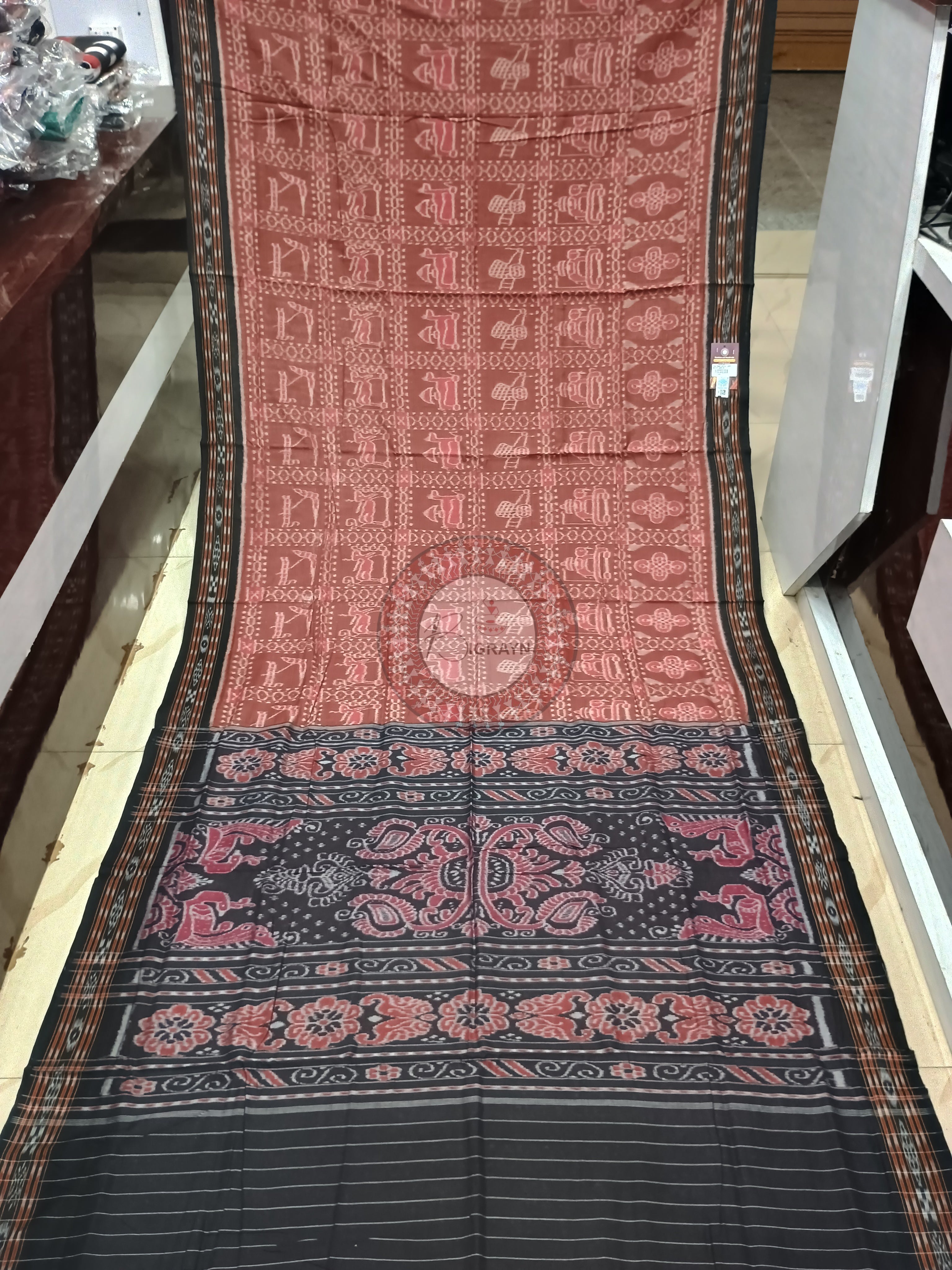 Brown Black Tribal Odisha Handloom Sambalpuri Cotton Saree