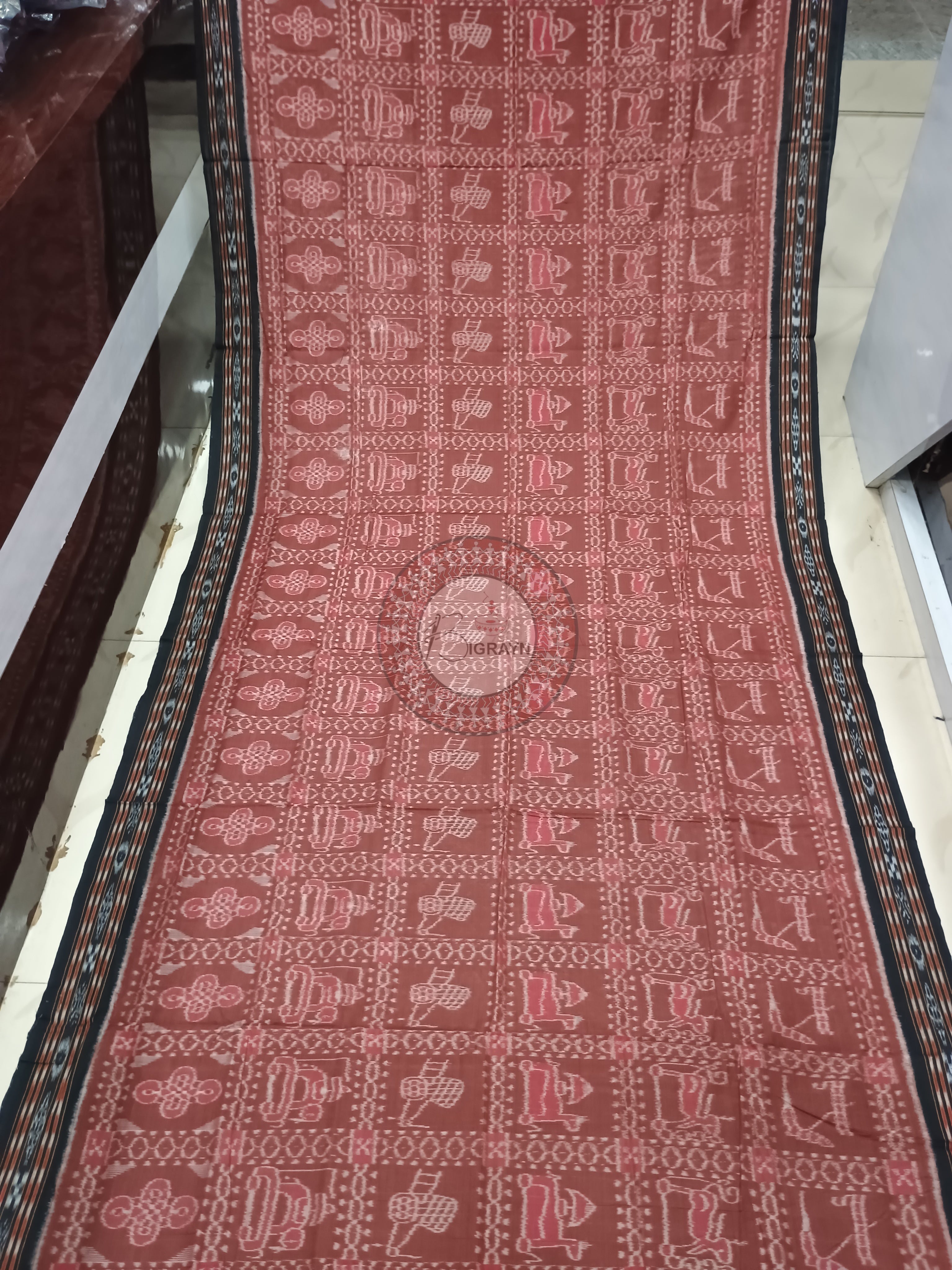 Brown Black Tribal Odisha Handloom Sambalpuri Cotton Saree