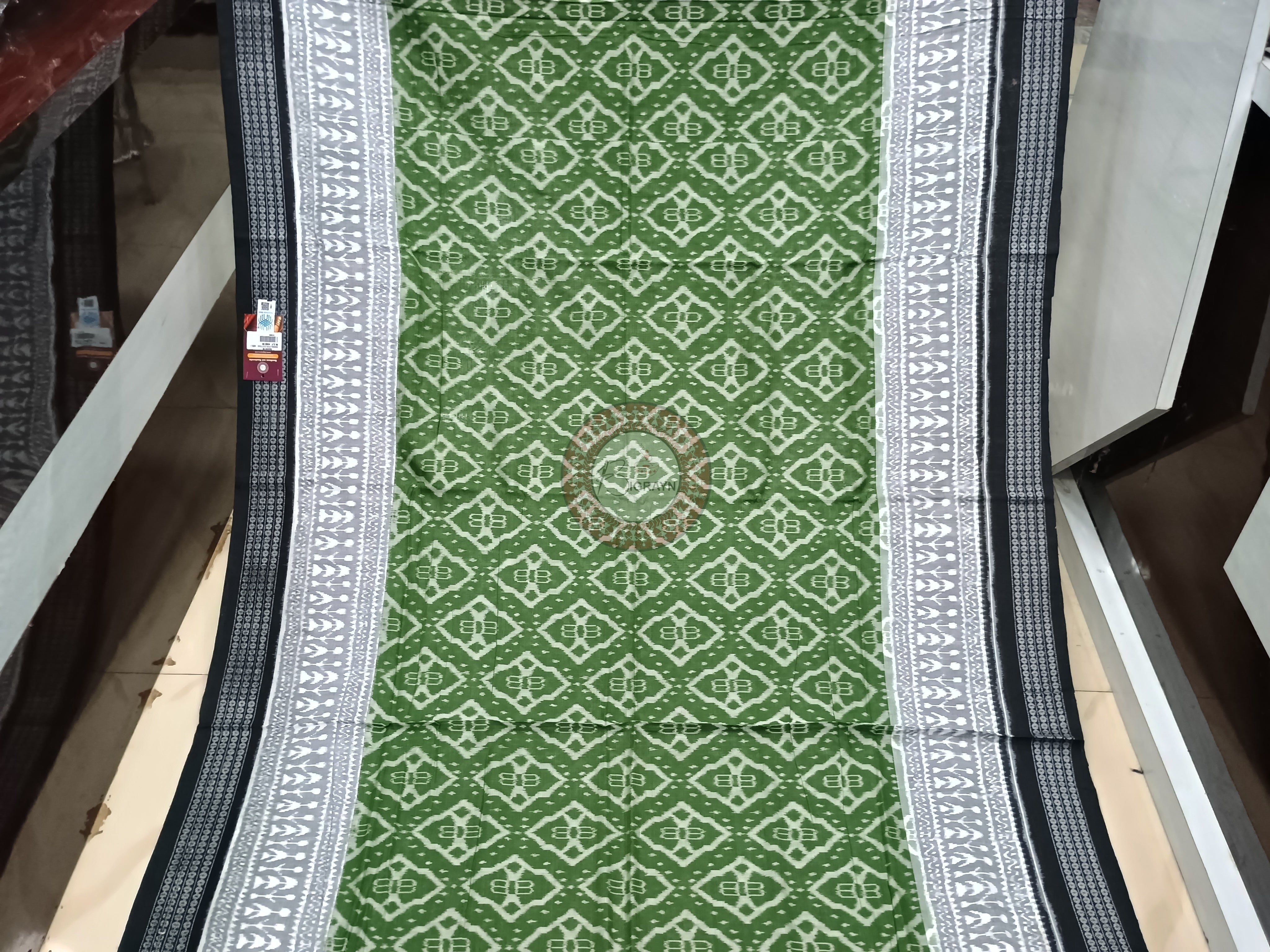 Mehendi Green Black Ikat Odisha Handloom Sambalpuri Cotton Saree