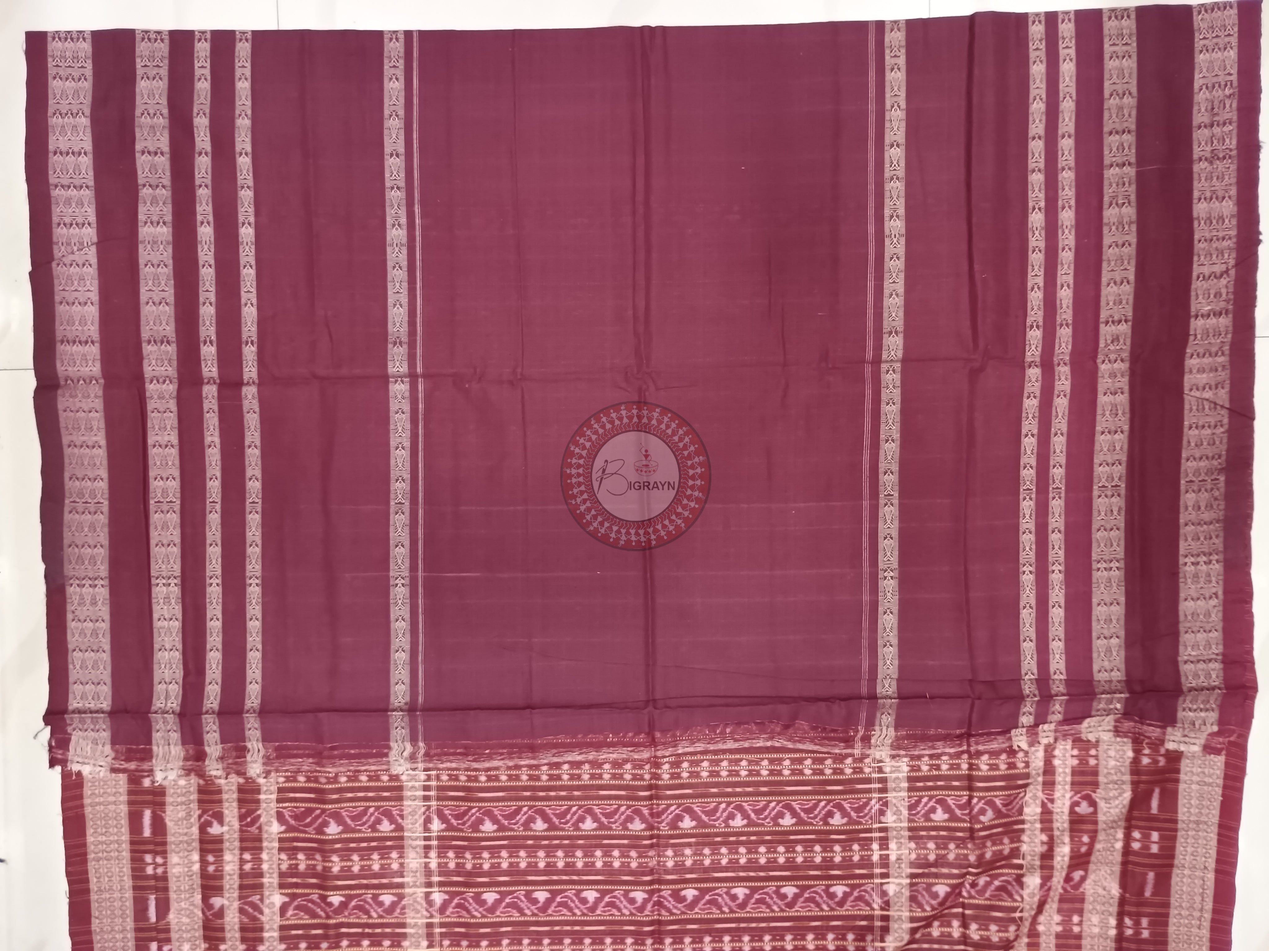 Orange Red Jhoti Design Odisha Handloom Sambalpuri Cotton Saree