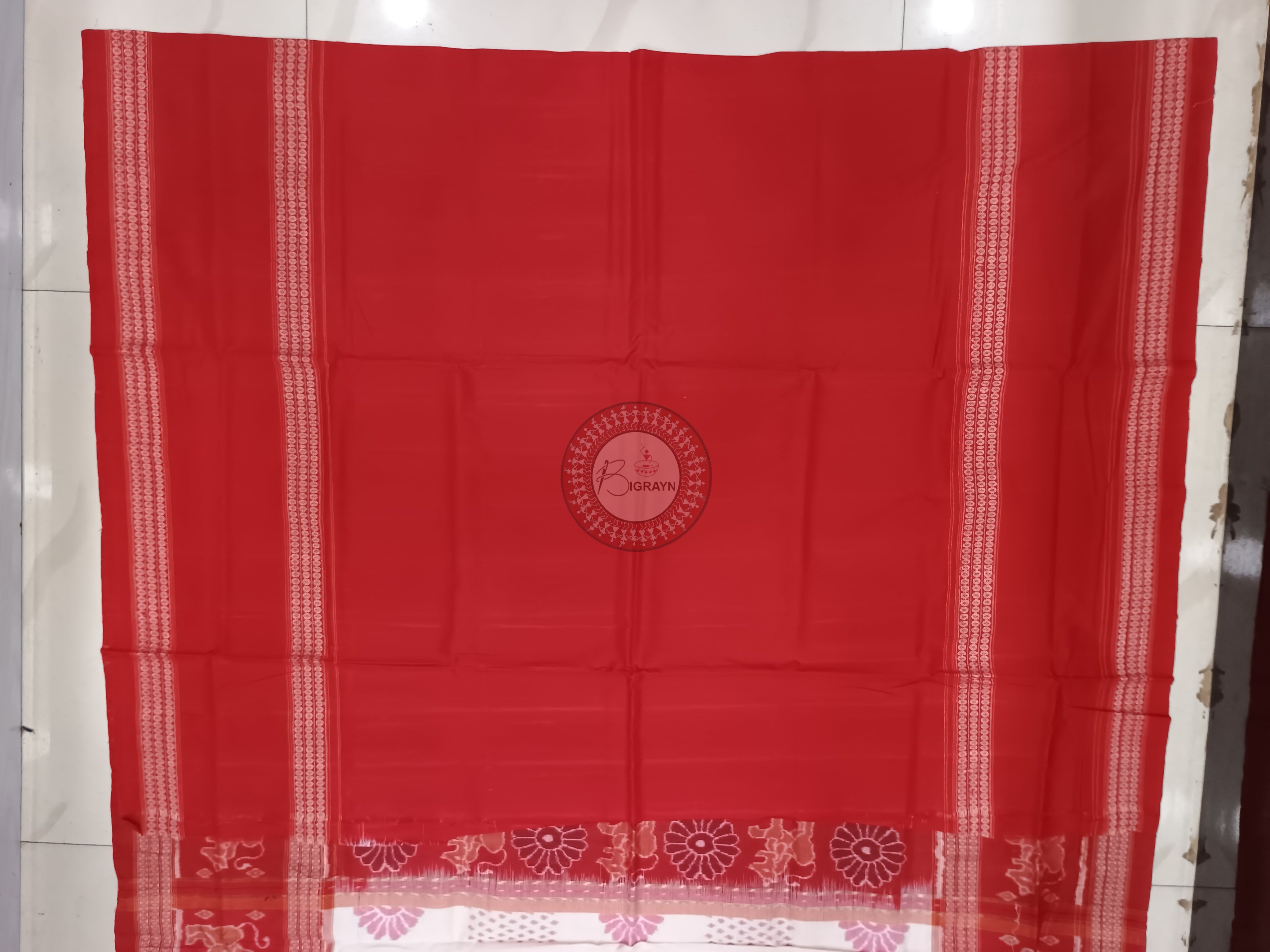 White Red Flower Design Odisha Handloom Sambalpuri Cotton Saree