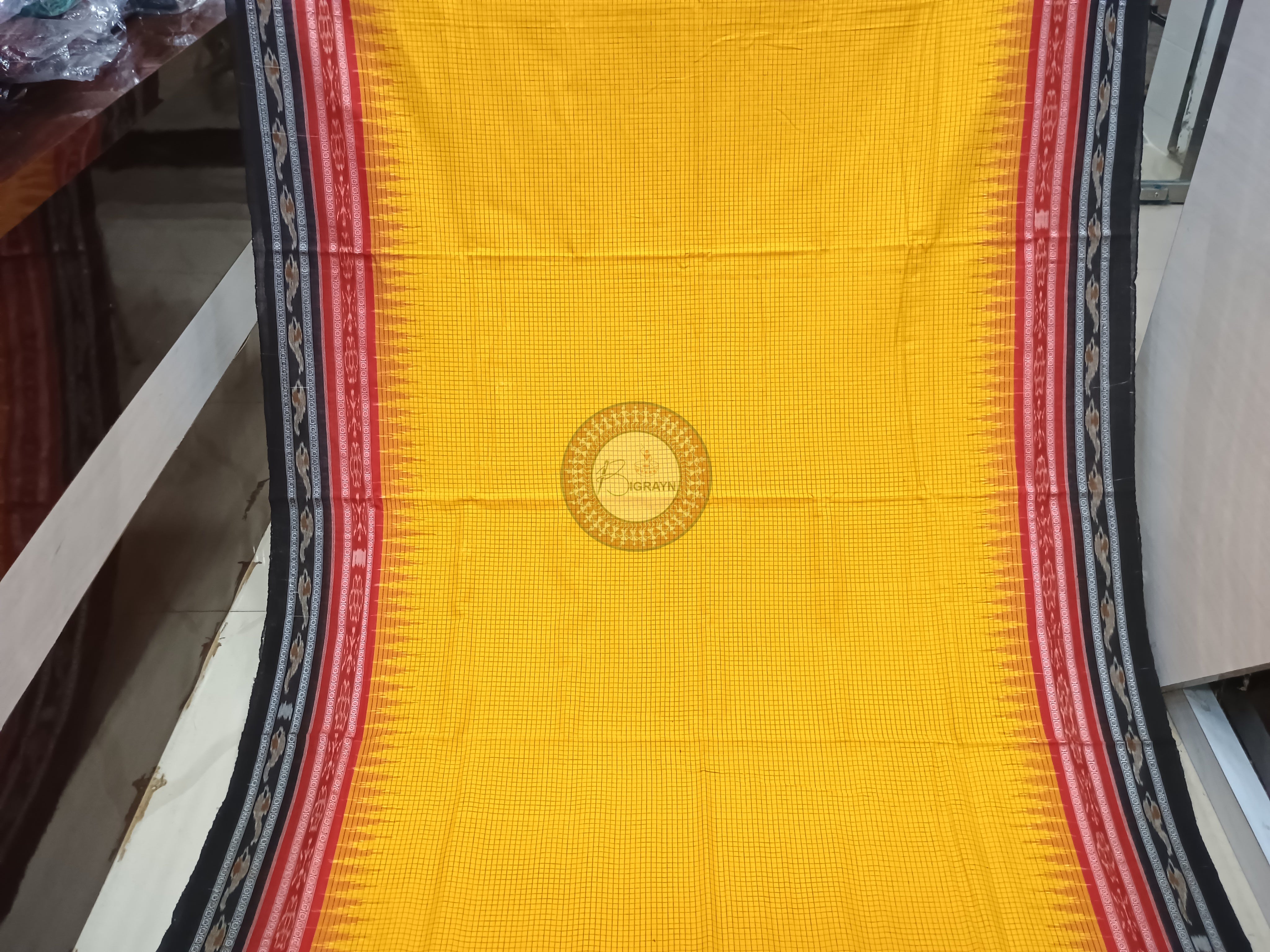 Yellow Black Sachipar Odisha Handloom Sambalpuri Cotton Saree