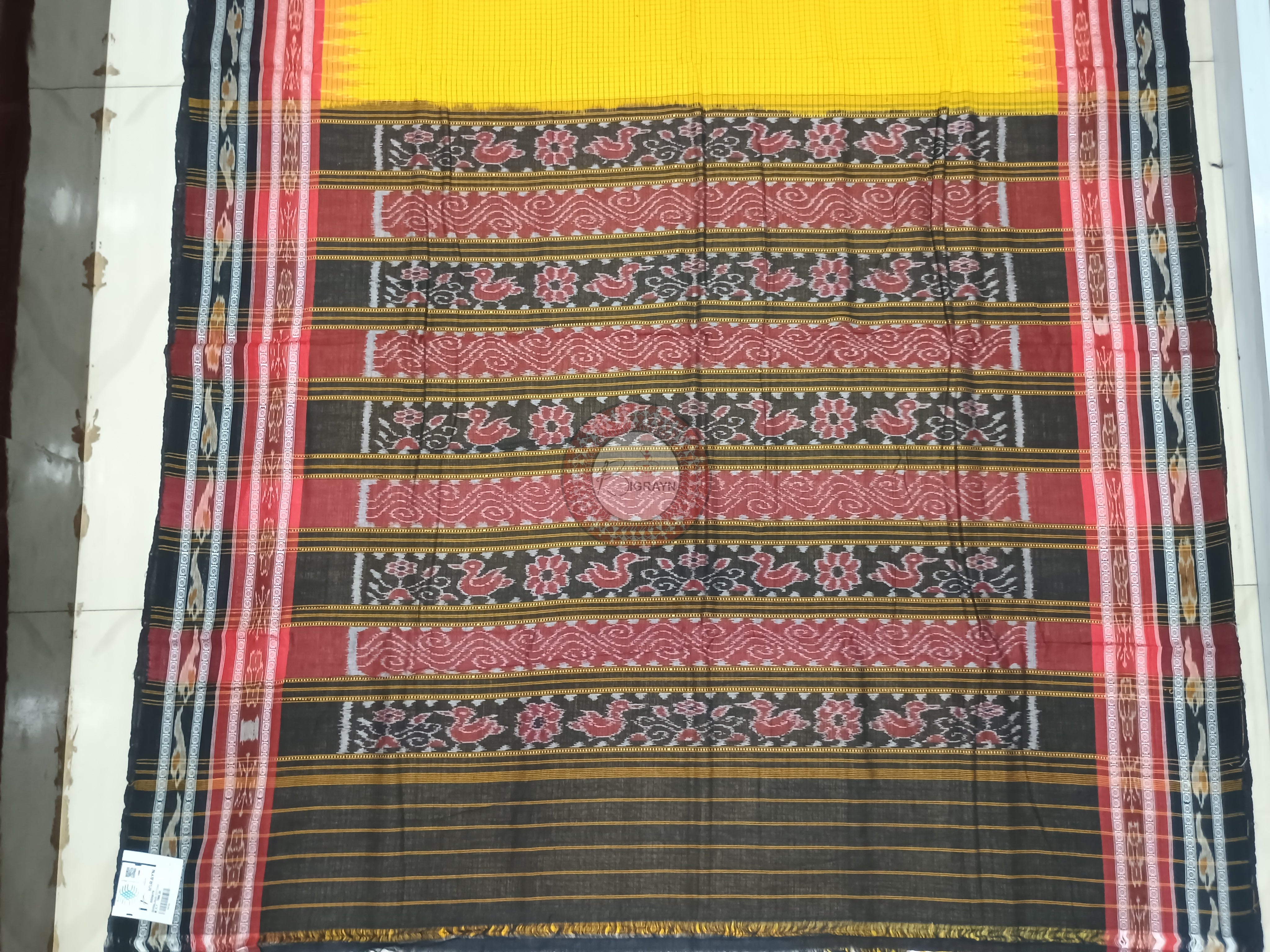 Yellow Black Sachipar Odisha Handloom Sambalpuri Cotton Saree