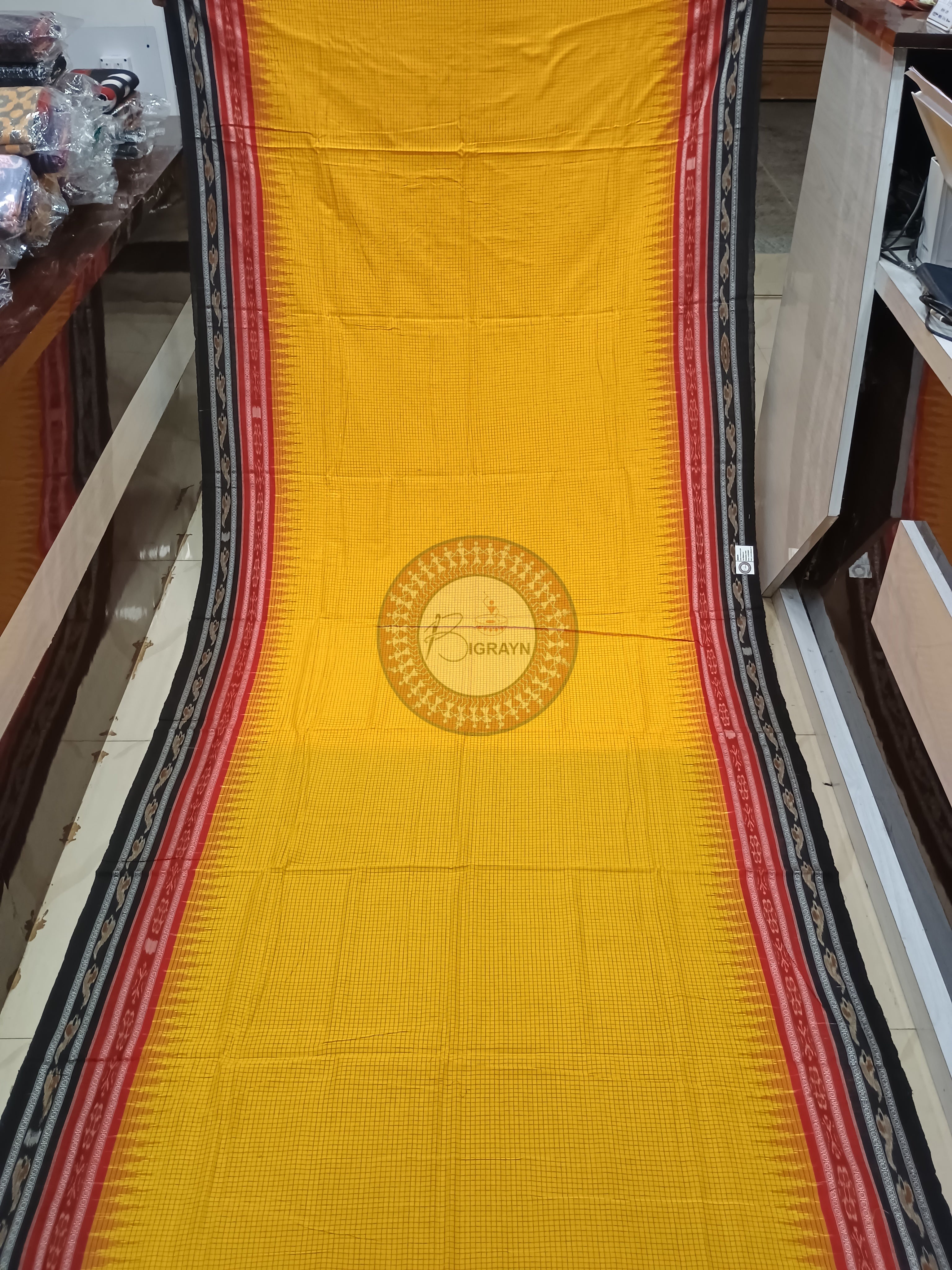 Yellow Black Sachipar Odisha Handloom Sambalpuri Cotton Saree