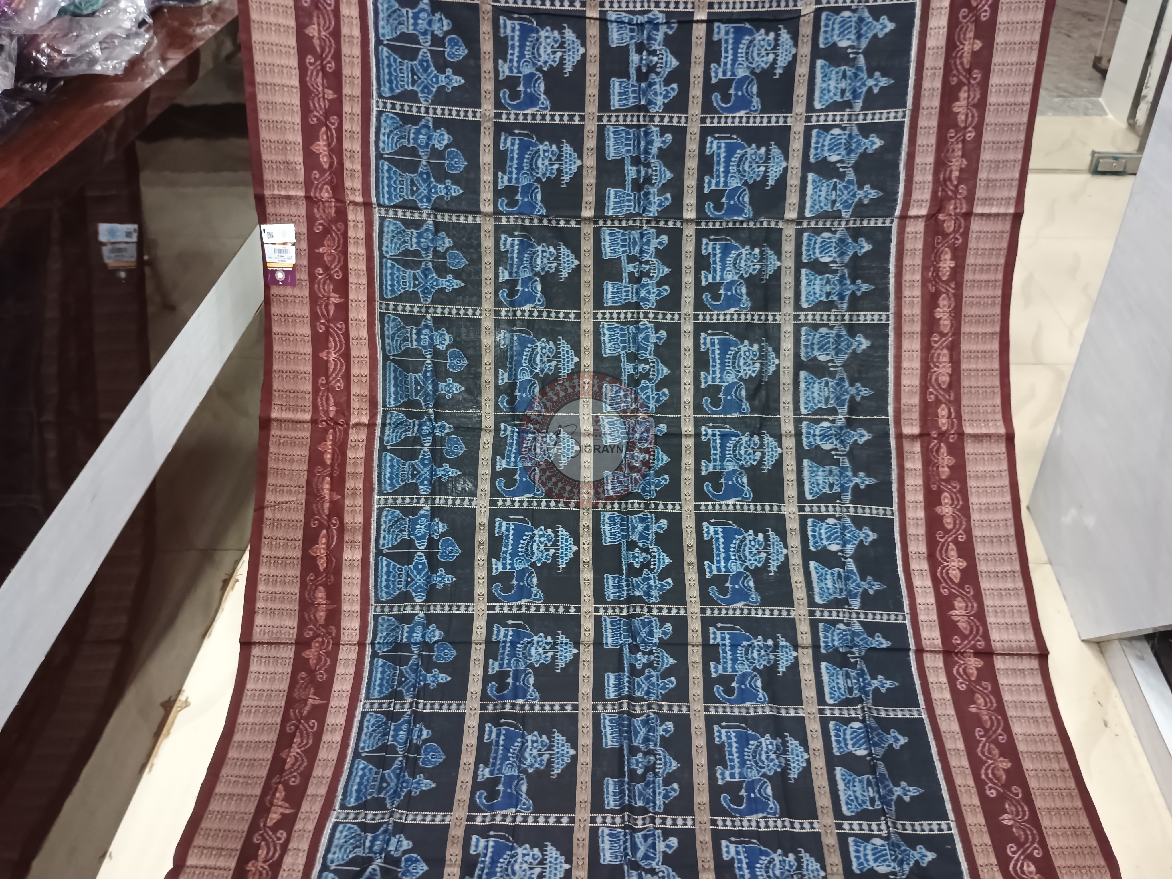 Blue Maroon Elephant Odisha Handloom Sambalpuri Cotton Saree