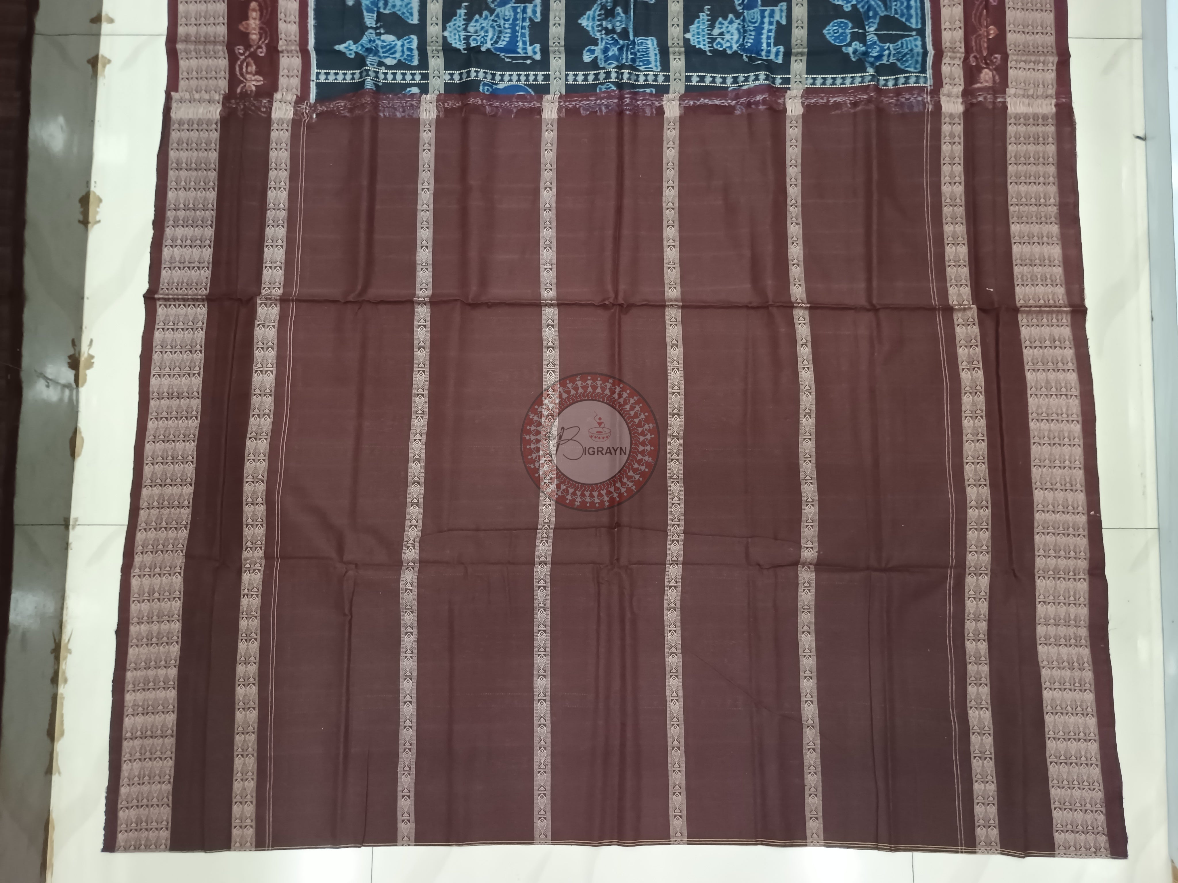 Blue Maroon Elephant Odisha Handloom Sambalpuri Cotton Saree