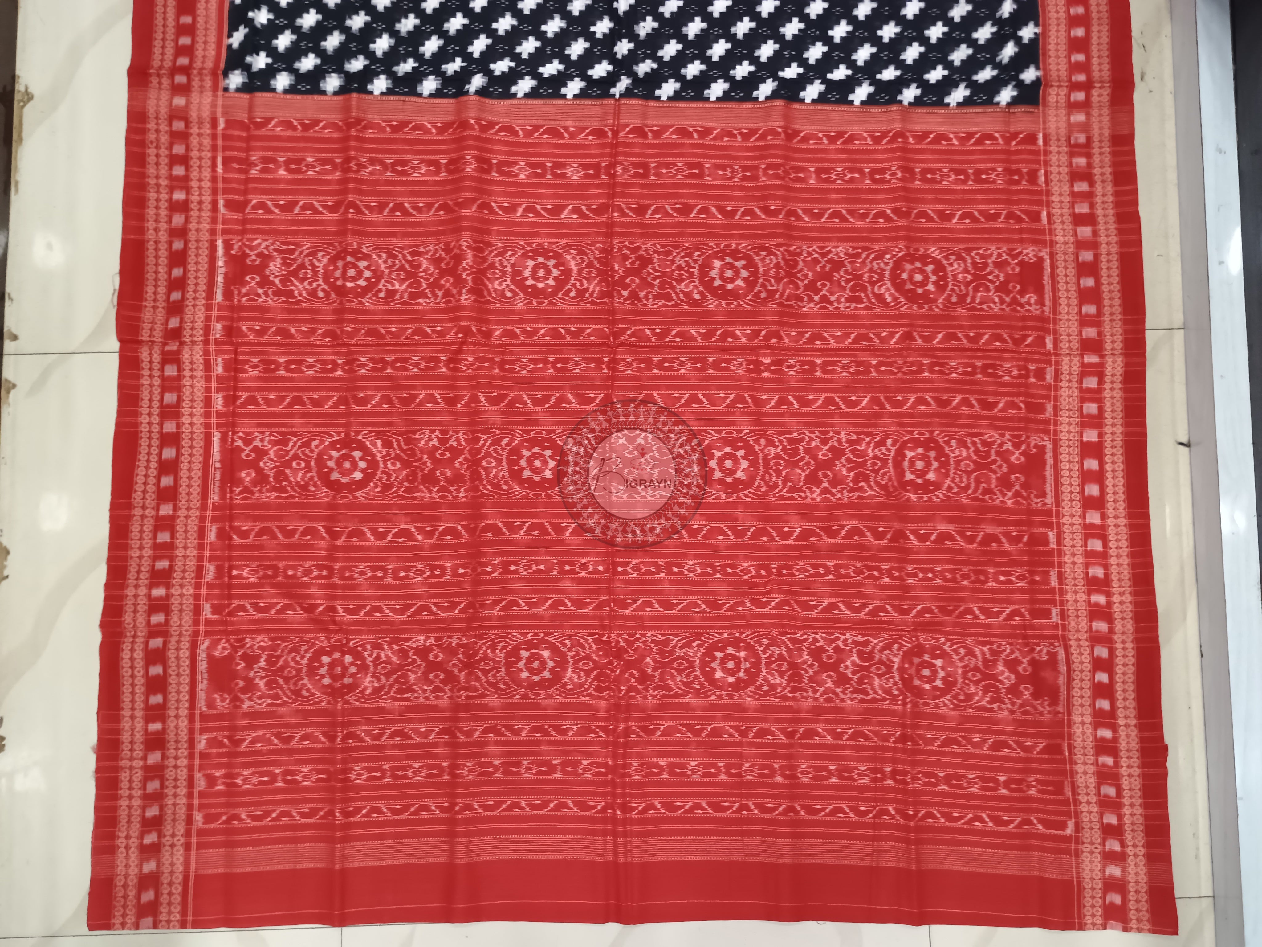 Black Red Pasapali Odisha Handloom Sambalpuri Cotton Saree