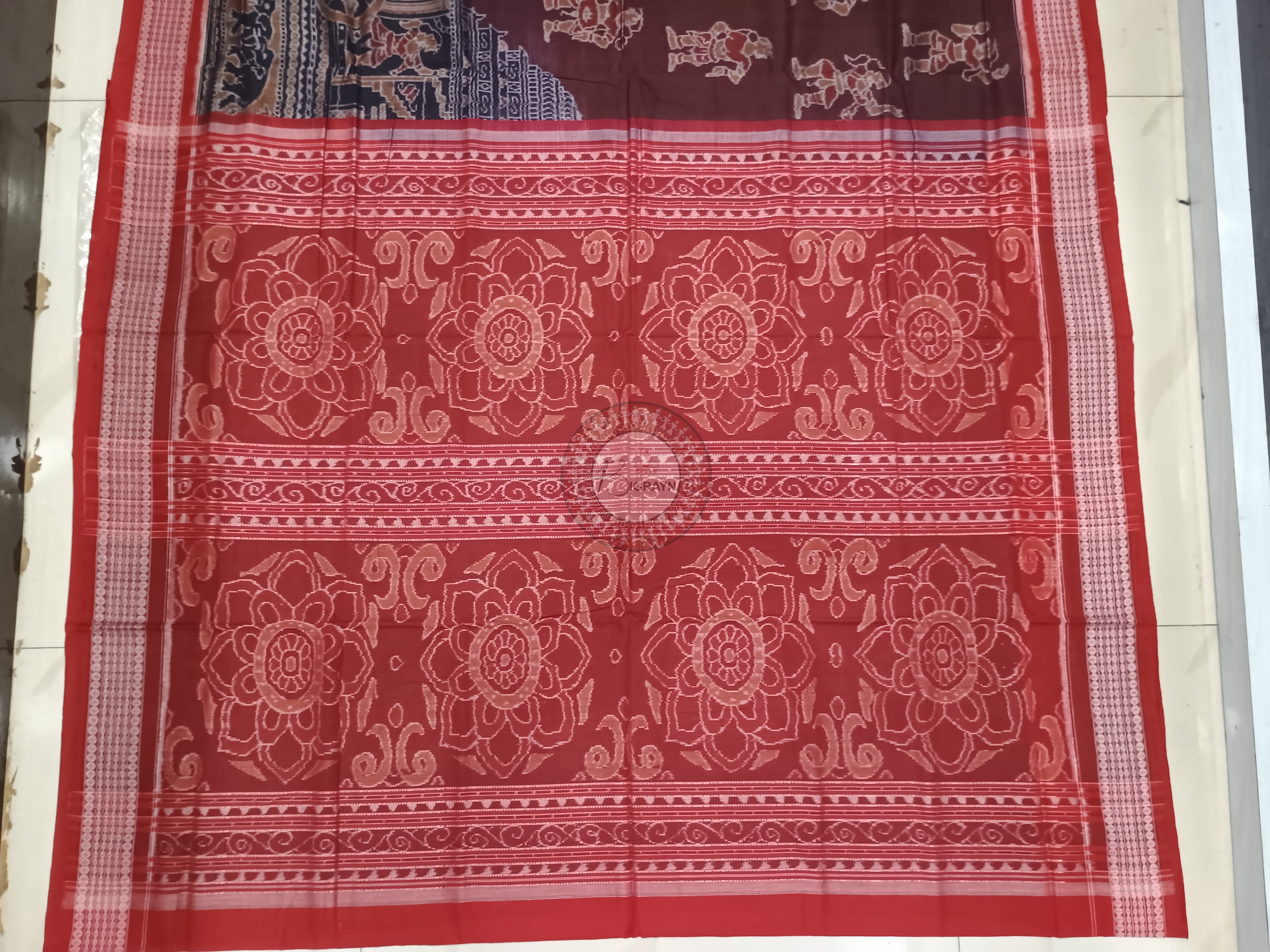 Maroon Red Scot Konark Temple and Dancer Odisha Handloom Sambalpuri Cotton Saree