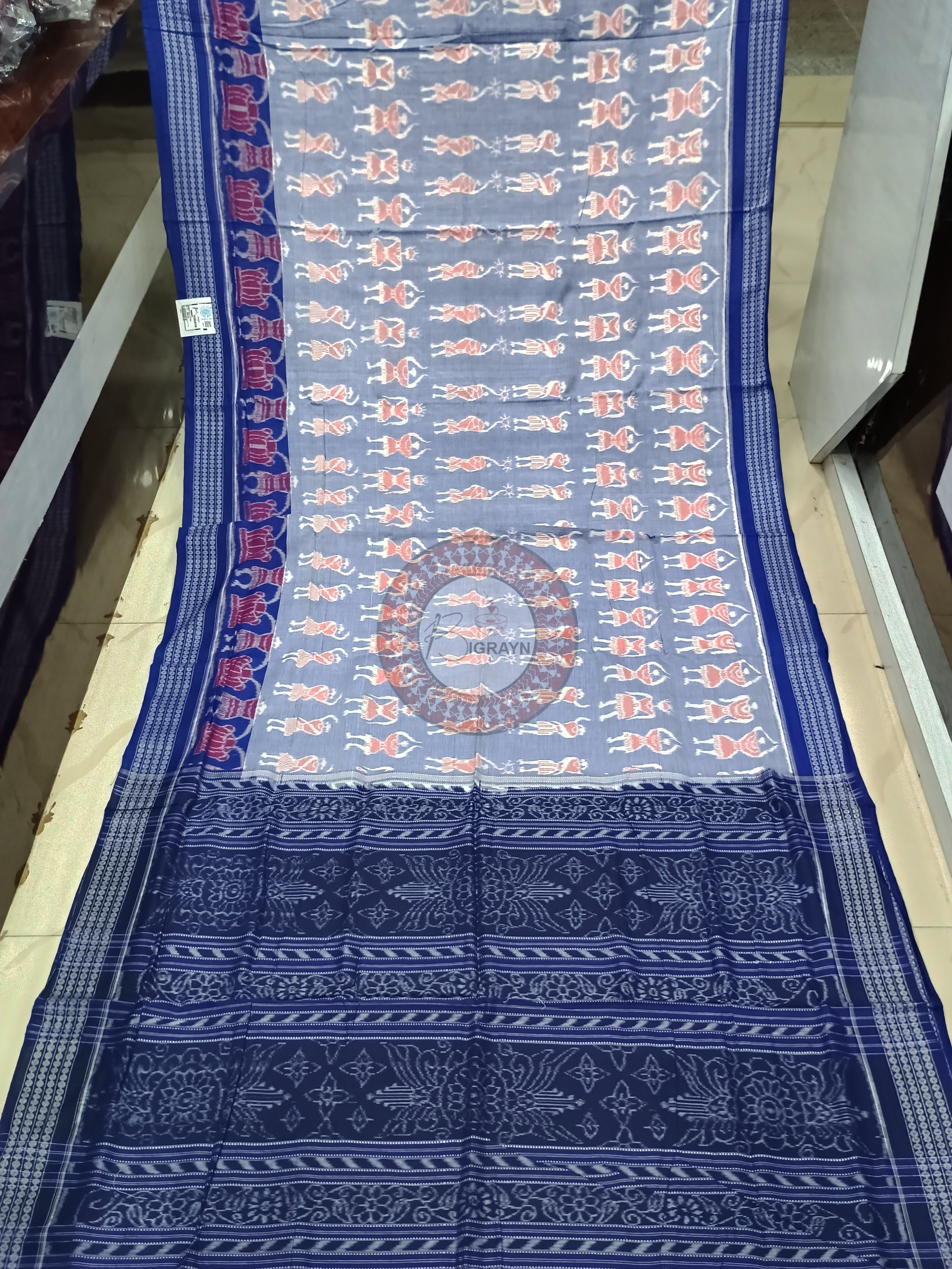 Ink Blue Blue Dancer Odisha Handloom Sambalpuri Cotton Saree