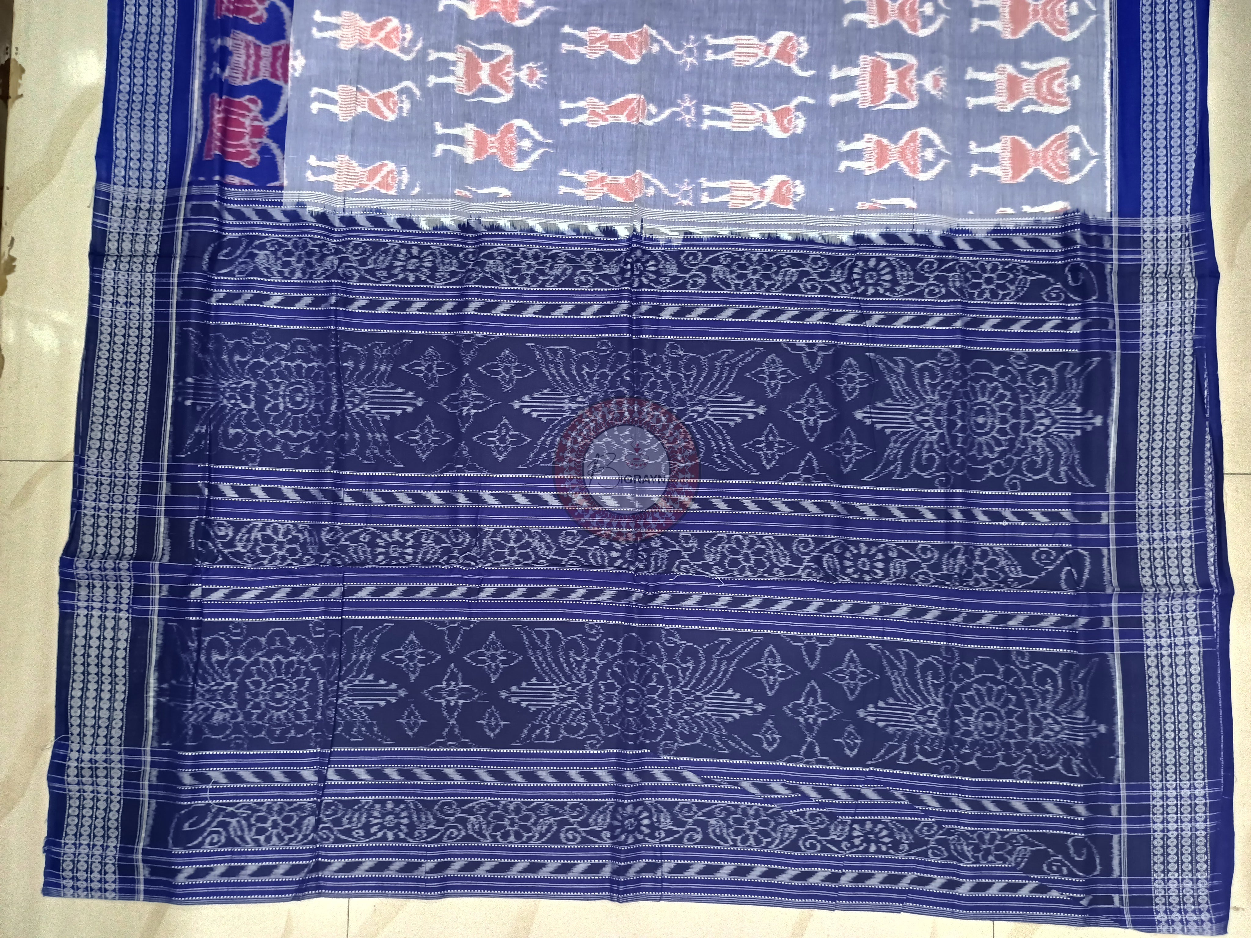 Ink Blue Blue Dancer Odisha Handloom Sambalpuri Cotton Saree