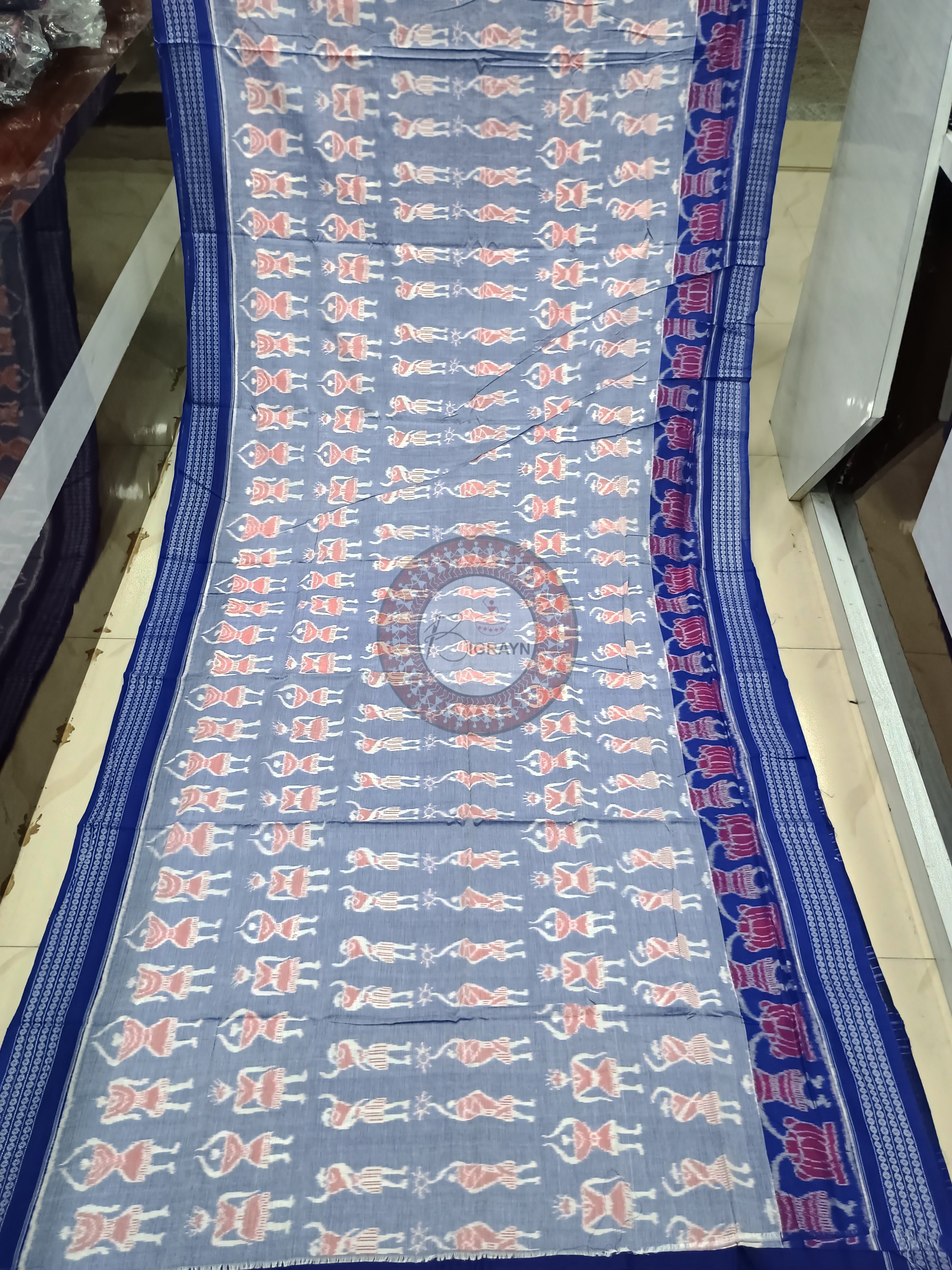 Ink Blue Blue Dancer Odisha Handloom Sambalpuri Cotton Saree