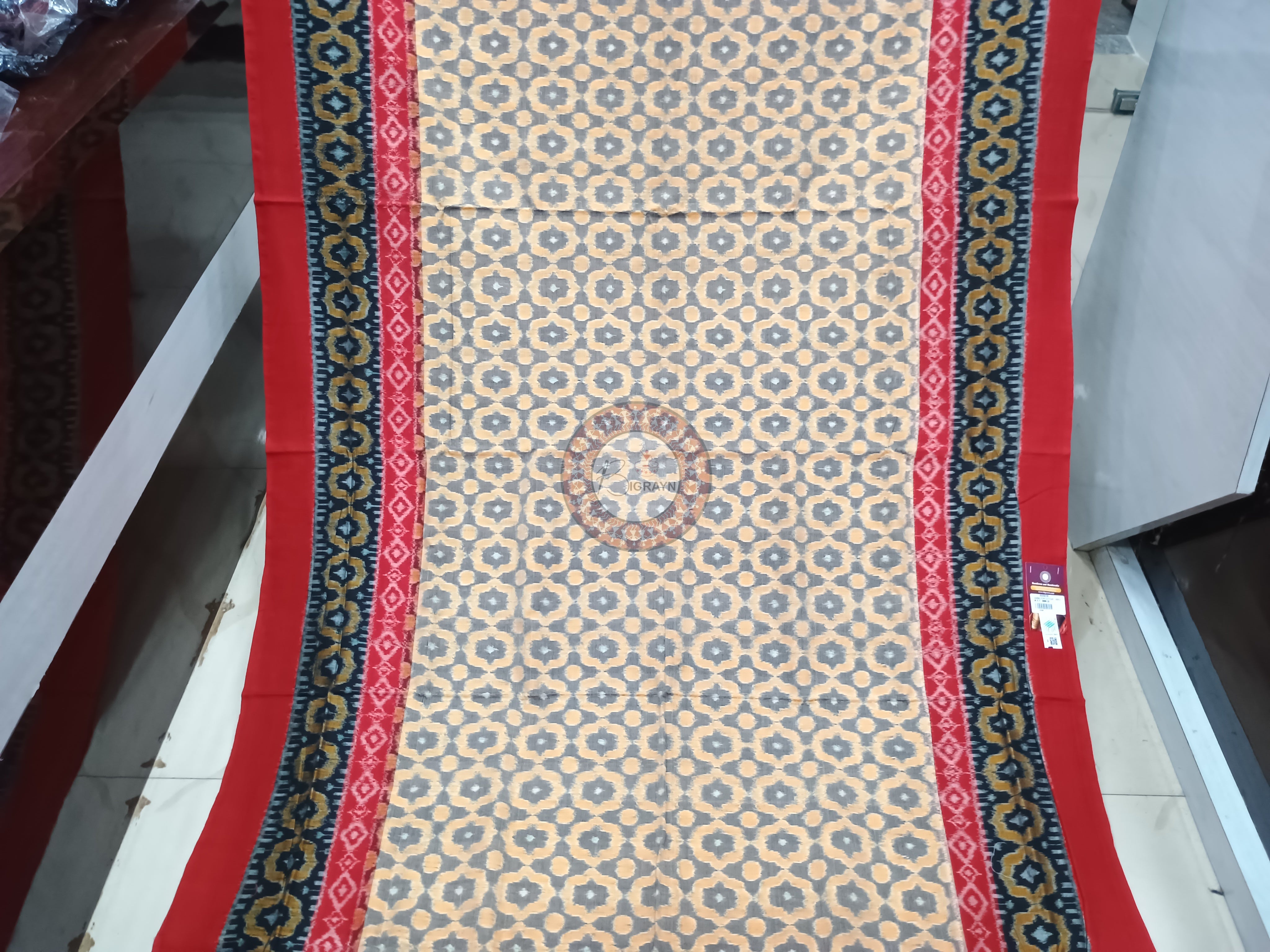 Peach Red Flower Design Odisha Handloom Sambalpuri Cotton Saree