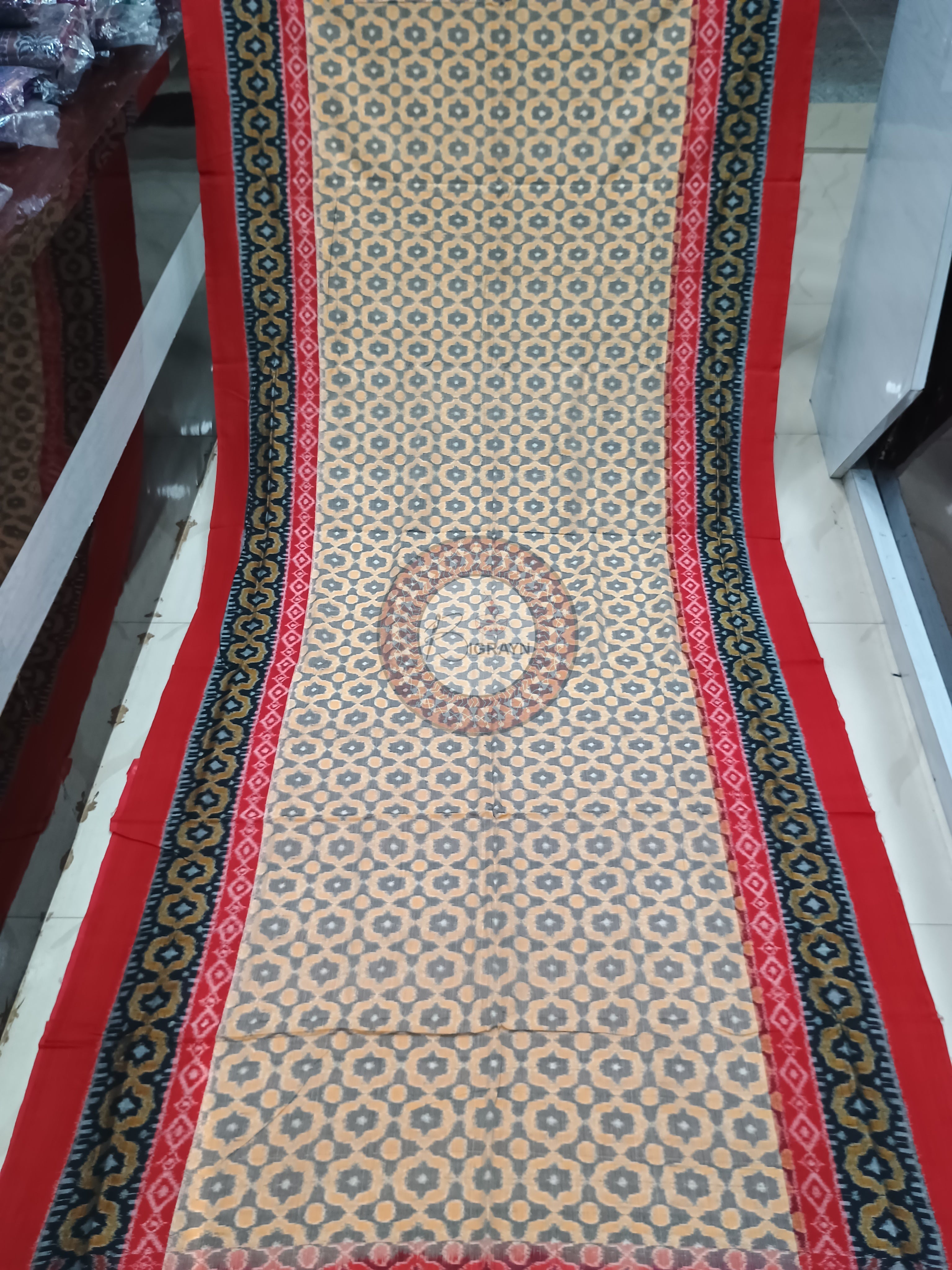 Peach Red Flower Design Odisha Handloom Sambalpuri Cotton Saree