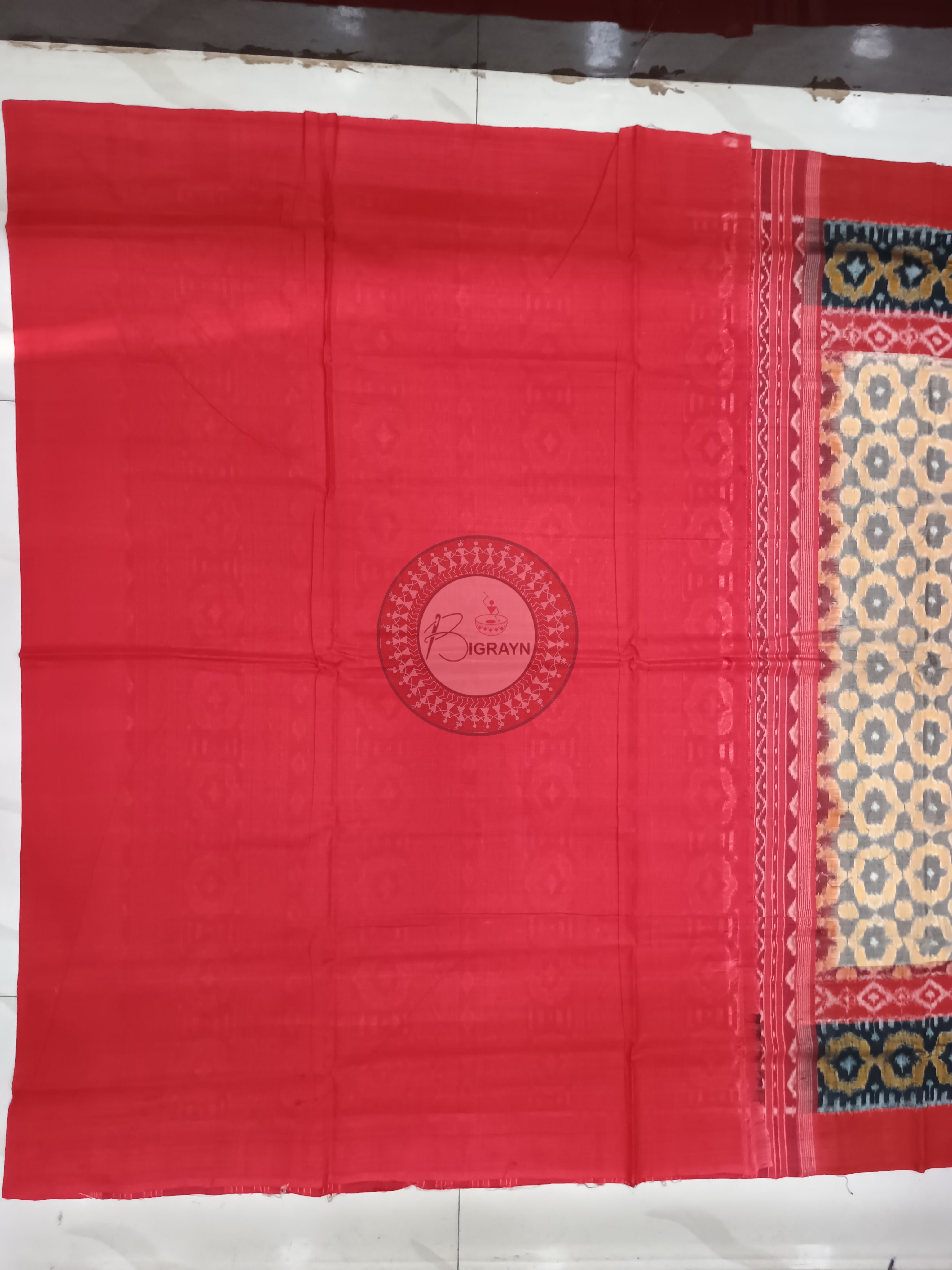 Peach Red Flower Design Odisha Handloom Sambalpuri Cotton Saree