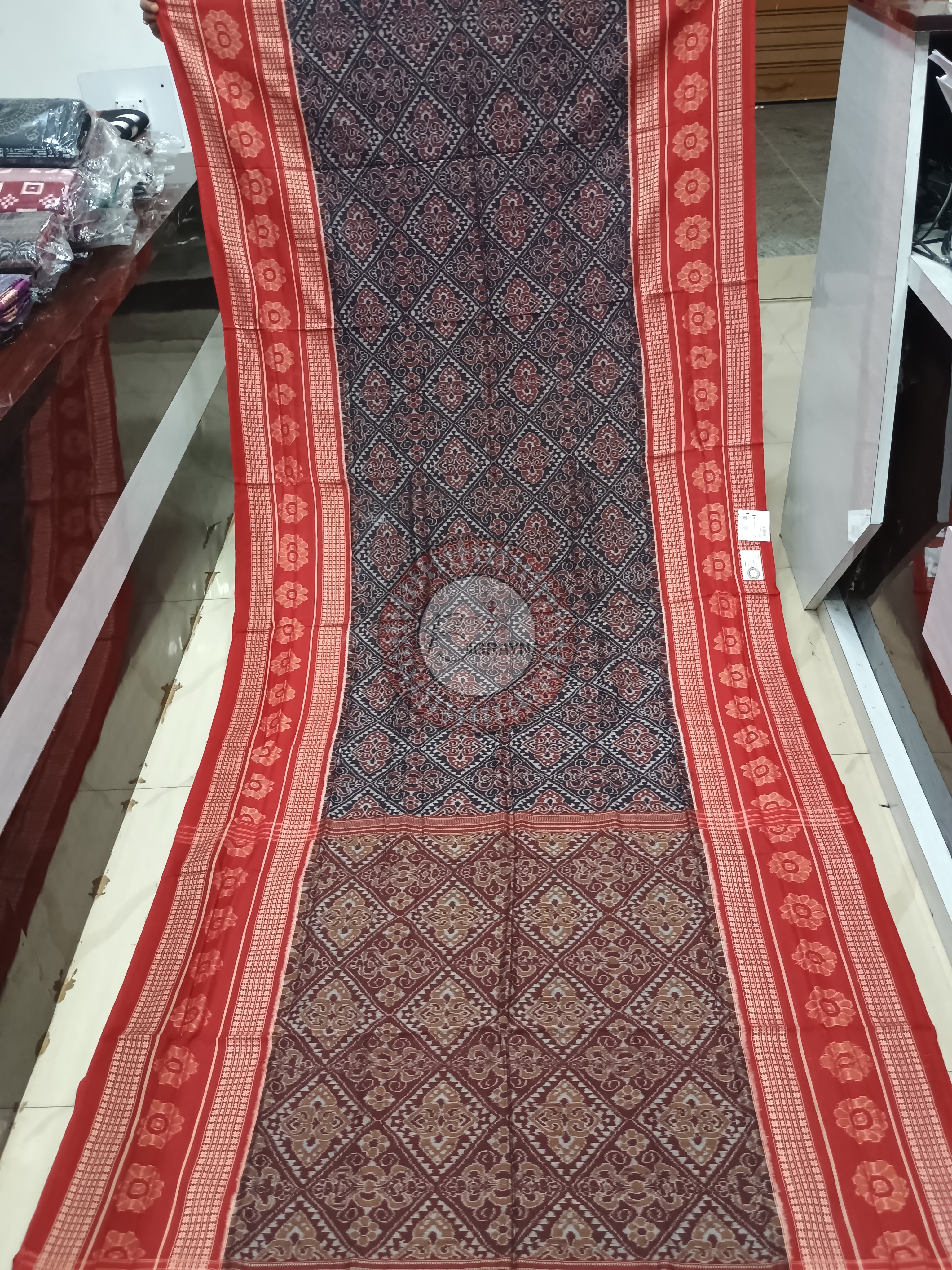 Black Red Flower Design Odisha Handloom Sambalpuri Cotton Saree