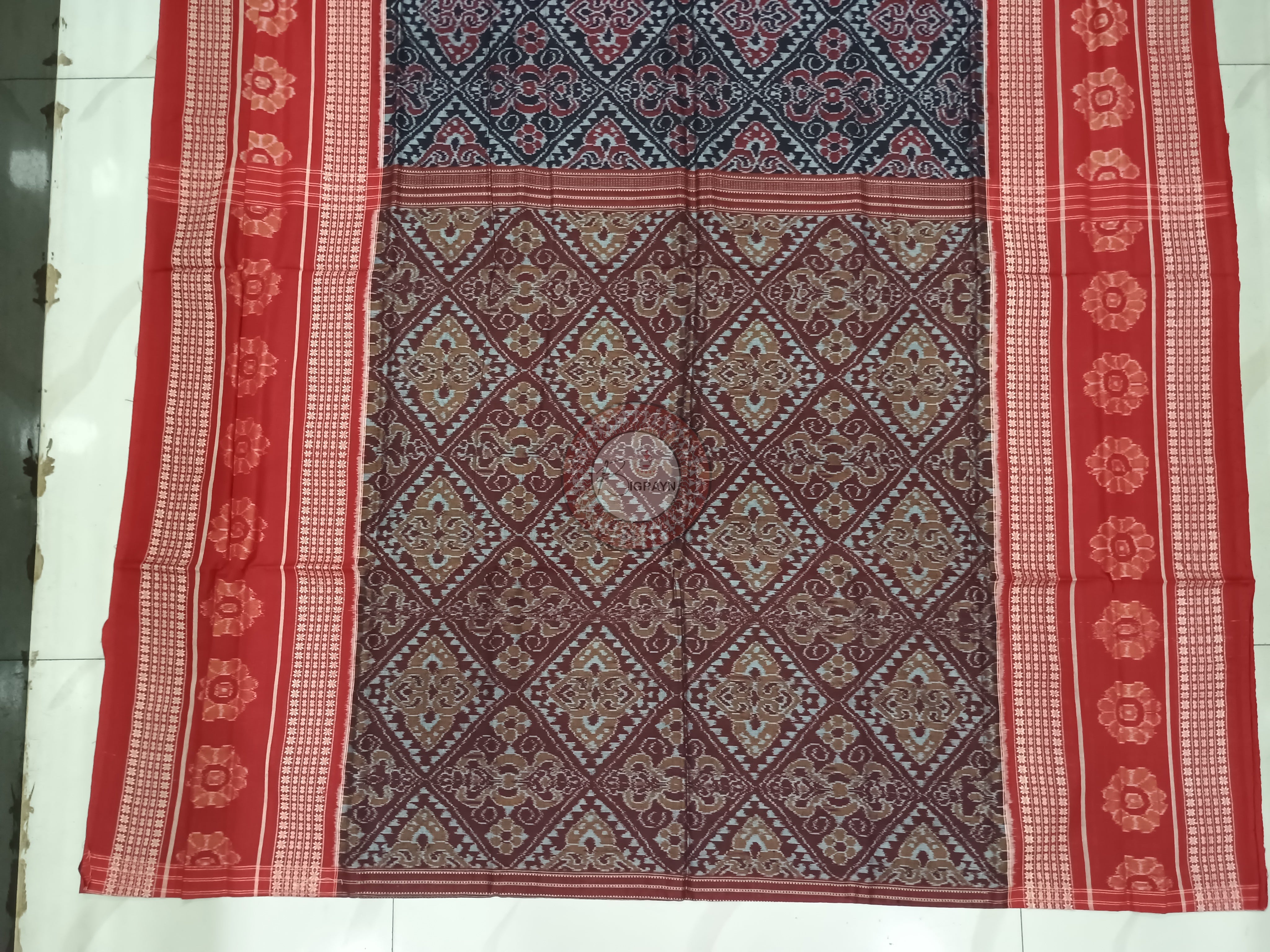 Black Red Flower Design Odisha Handloom Sambalpuri Cotton Saree