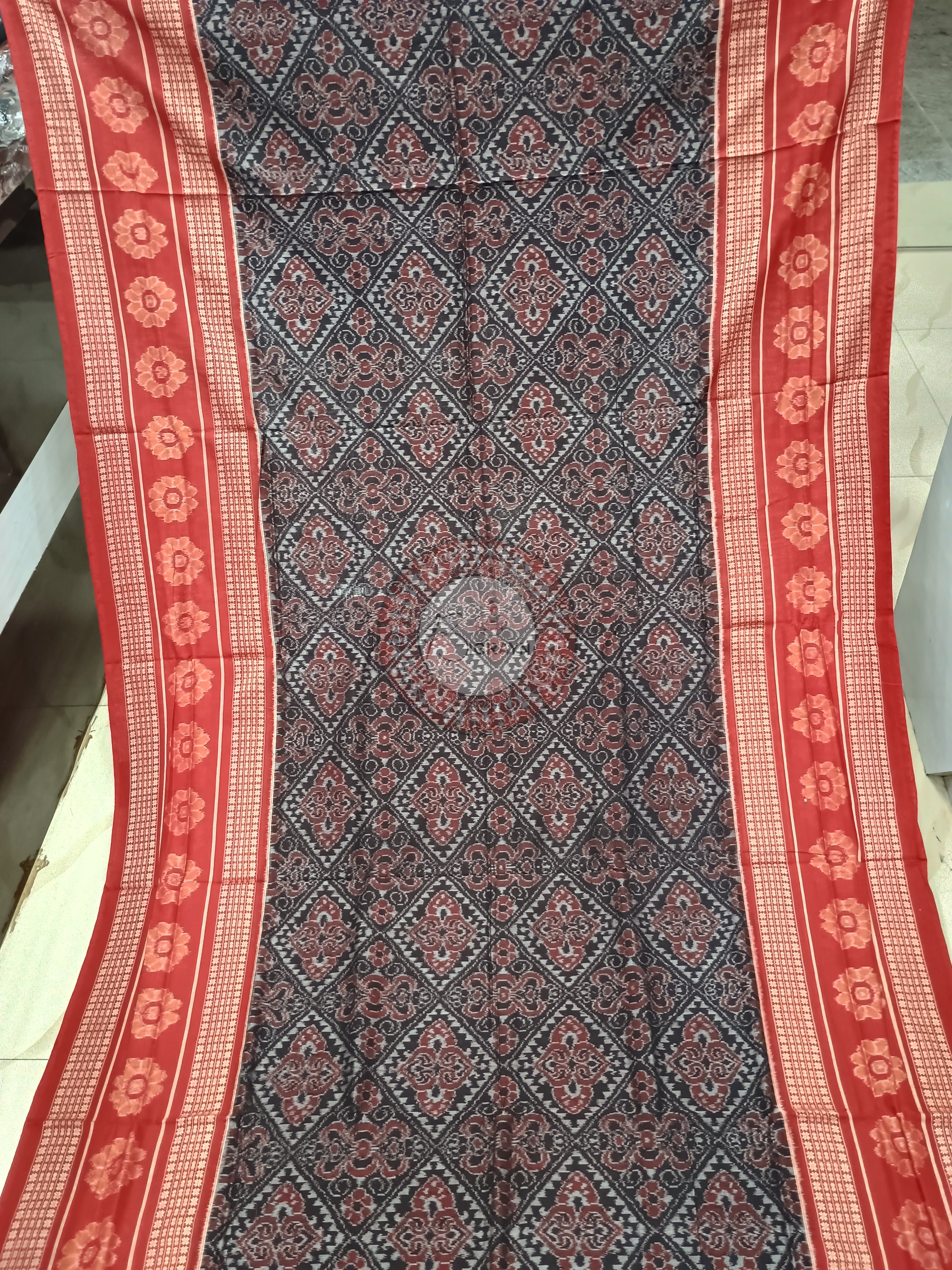 Black Red Flower Design Odisha Handloom Sambalpuri Cotton Saree