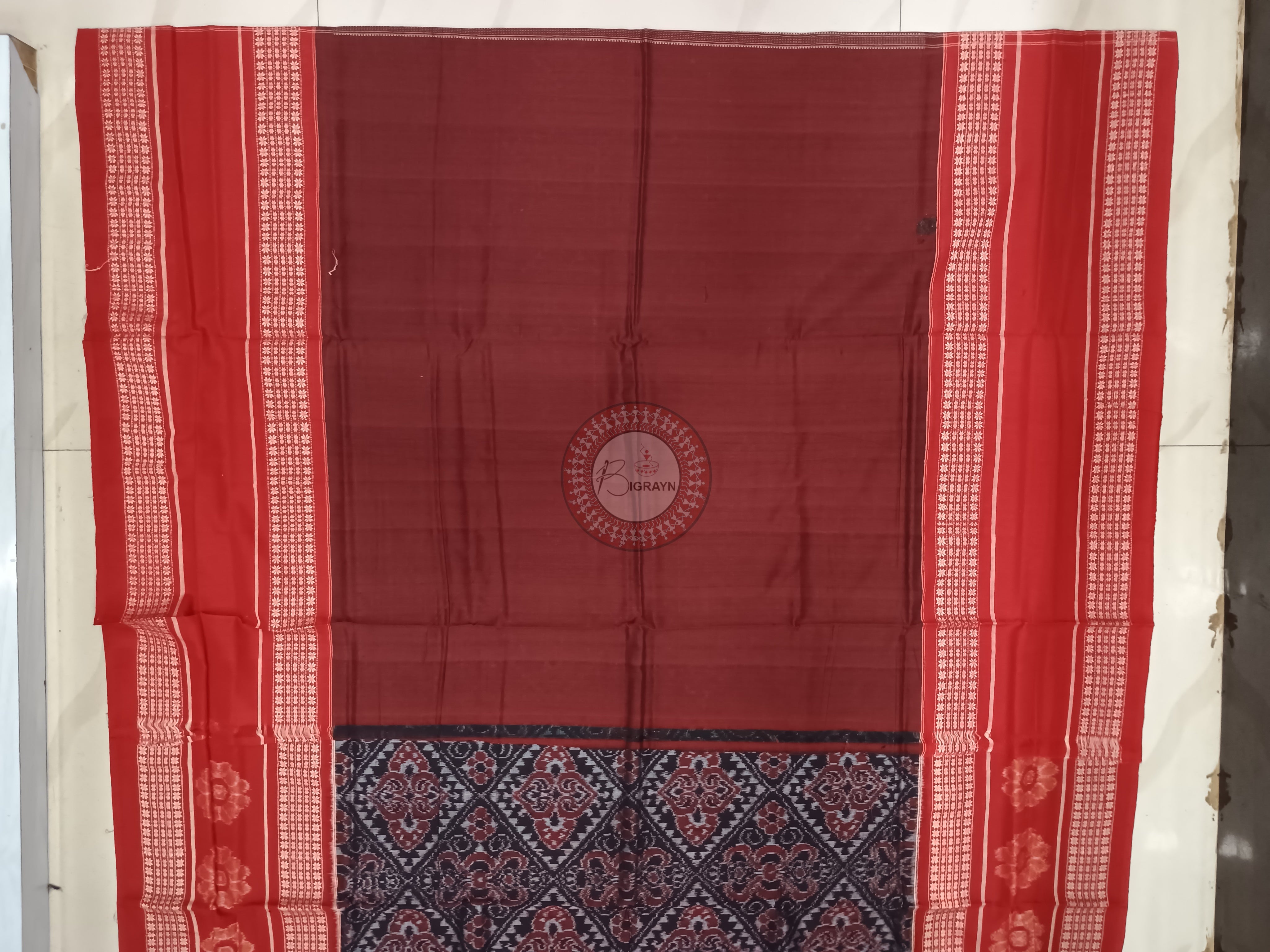 Black Red Flower Design Odisha Handloom Sambalpuri Cotton Saree