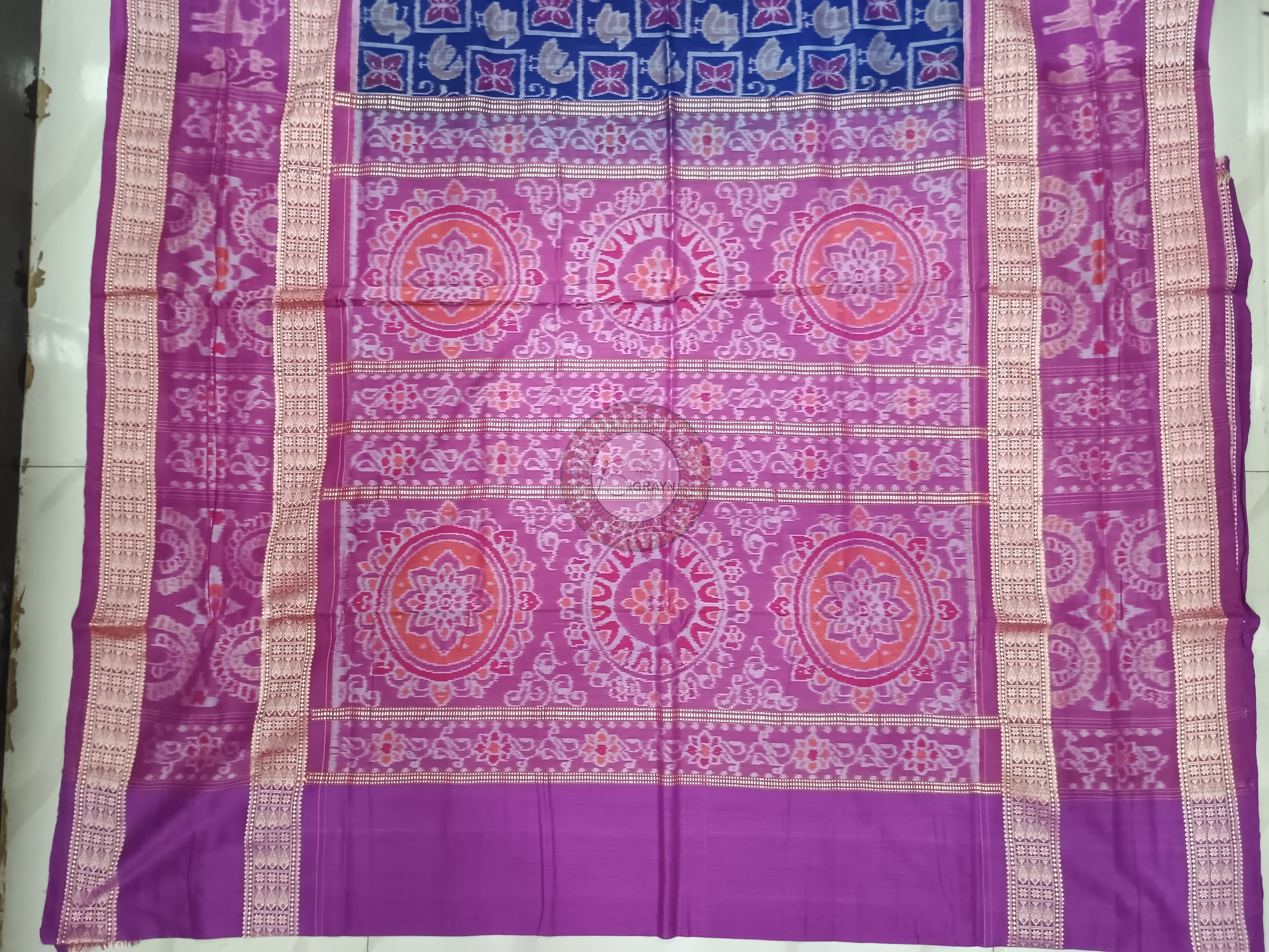 Blue Purple Scot Deer design Odisha Handloom Sambalpuri Cotton Saree